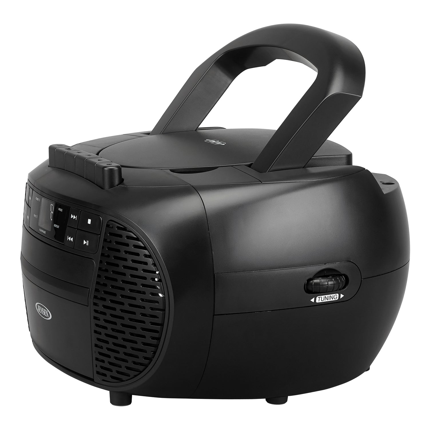Jensen Portable Bluetooth CD Music System with Built-in Speakers, Cassette Player/Recorder, AM/FM Radio, and Aux, CD-550ABT, Black