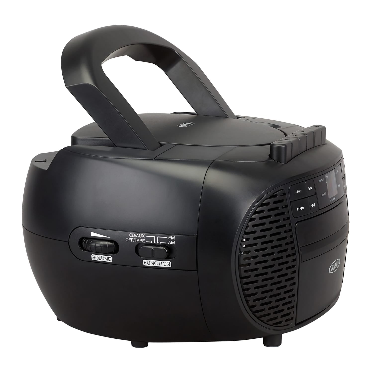 Jensen Portable Bluetooth CD Music System with Built-in Speakers, Cassette Player/Recorder, AM/FM Radio, and Aux, CD-550ABT, Black