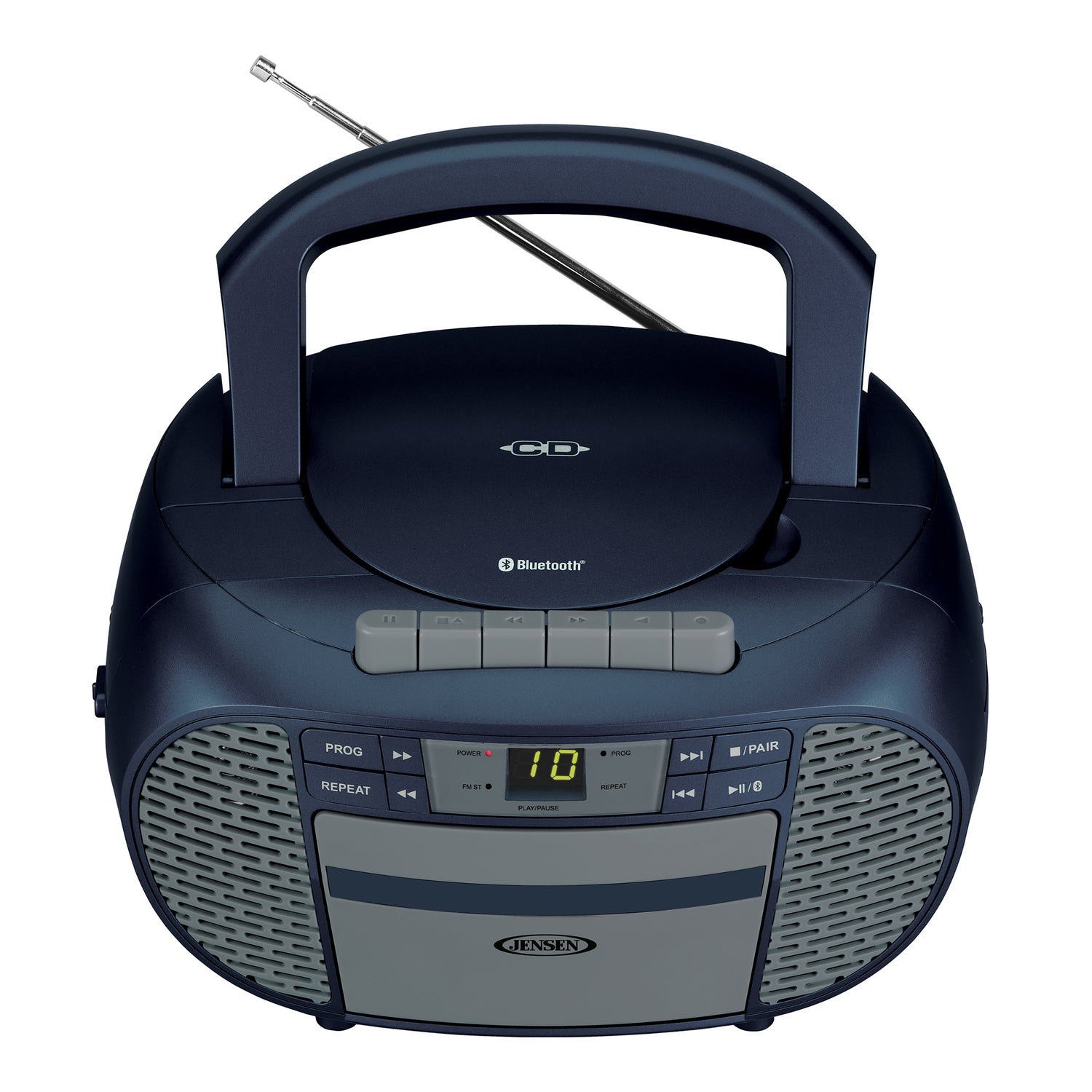 Jensen Portable Bluetooth CD Music System with Built-in Speakers, Cassette Player/Recorder, AM/FM Radio, and Aux, CD-550ABT, Blue