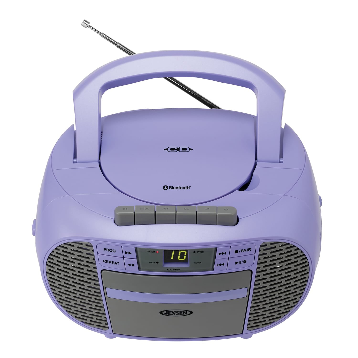 Jensen Portable Bluetooth CD Music System with Built-in Speakers, Cassette Player/Recorder, AM/FM Radio, and Aux, CD-550ABT, Purple