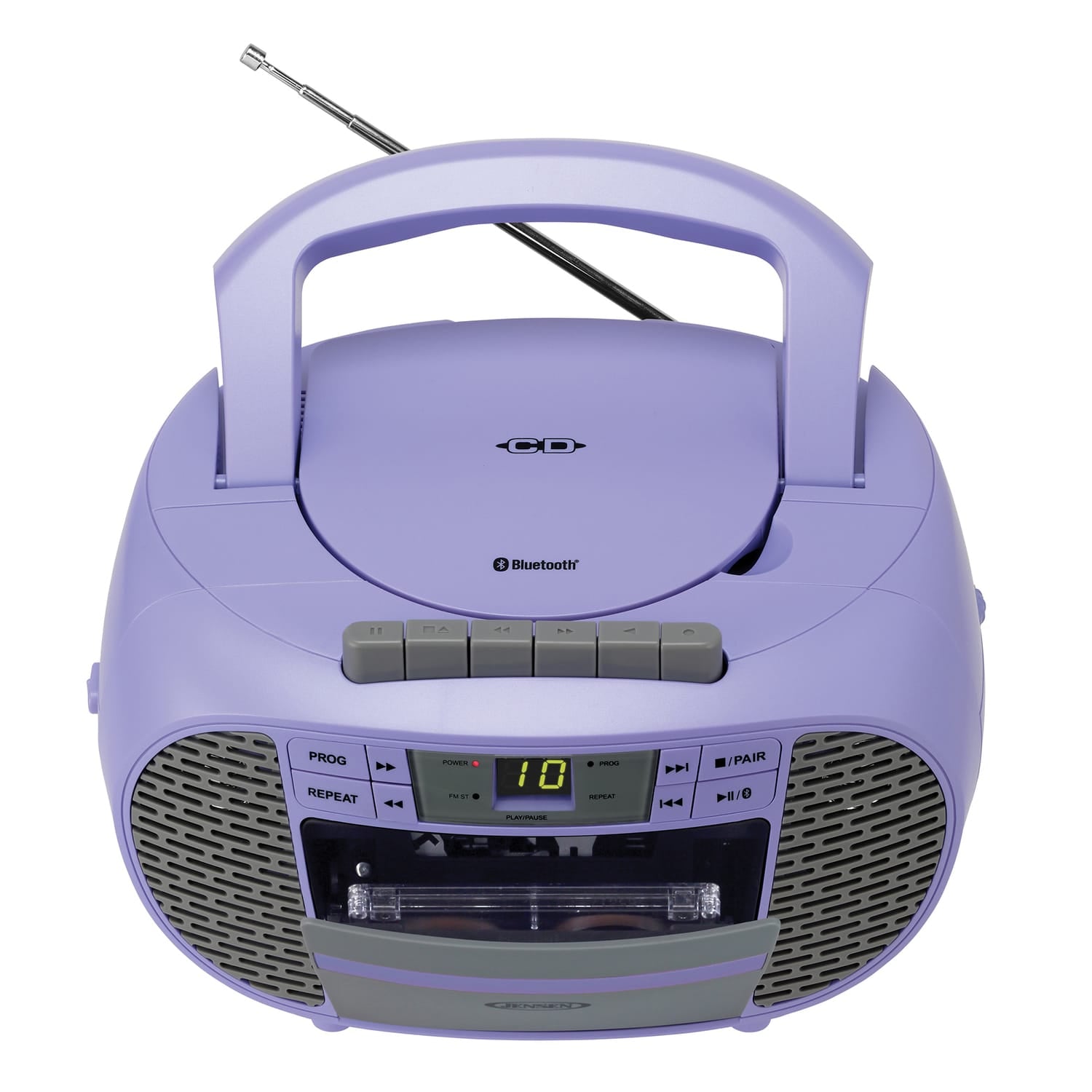 Jensen Portable Bluetooth CD Music System with Built-in Speakers, Cassette Player/Recorder, AM/FM Radio, and Aux, CD-550ABT, Purple