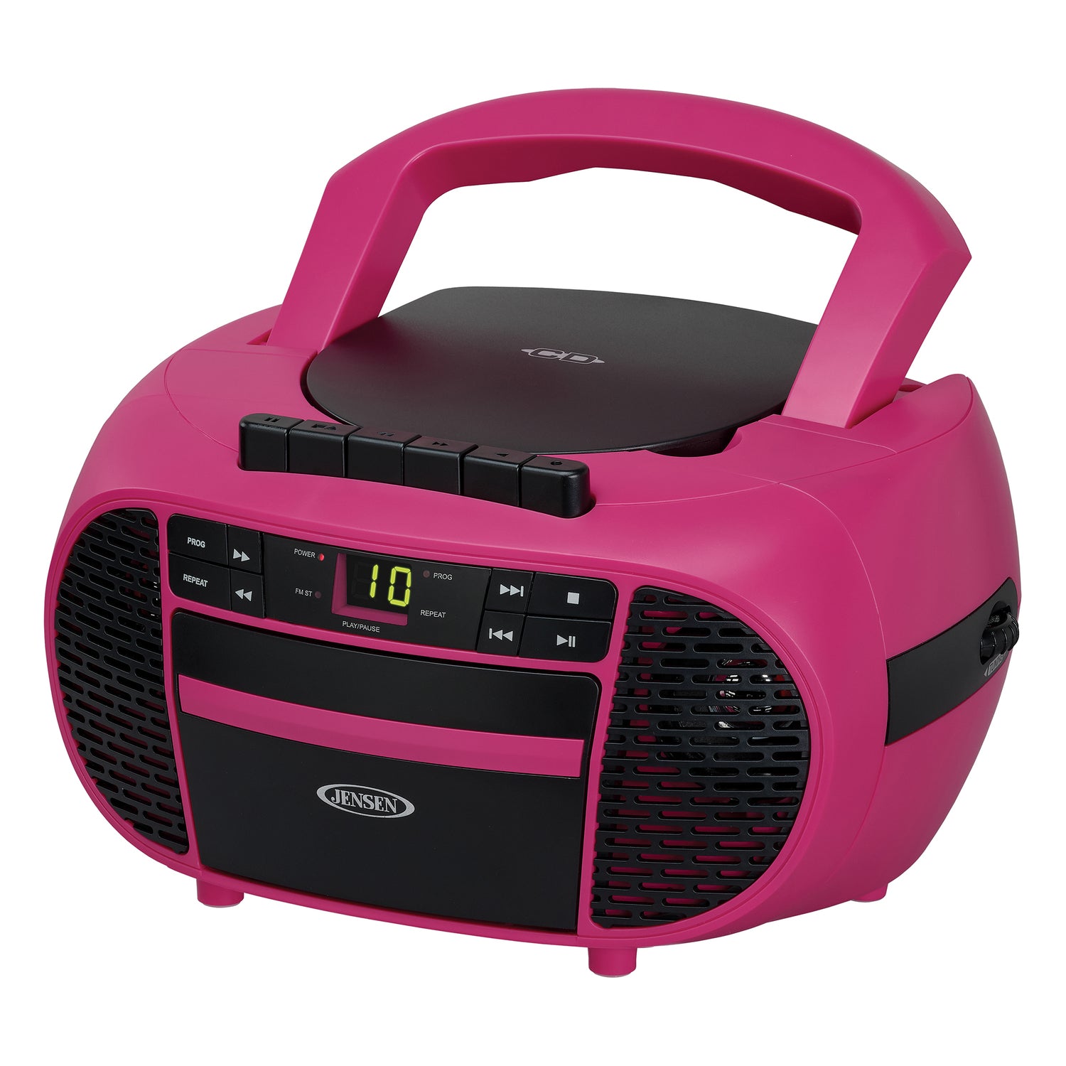 Jensen Portable CD Music System with Cassette Player/Recorder and AM/FM Stereo Radio, CD-550, Magenta/Black