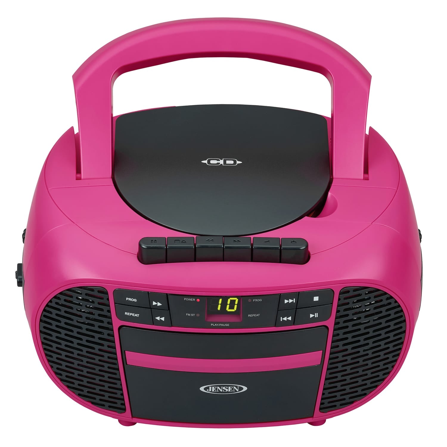 Jensen Portable CD Music System with Cassette Player/Recorder and AM/FM Stereo Radio, CD-550, Magenta/Black