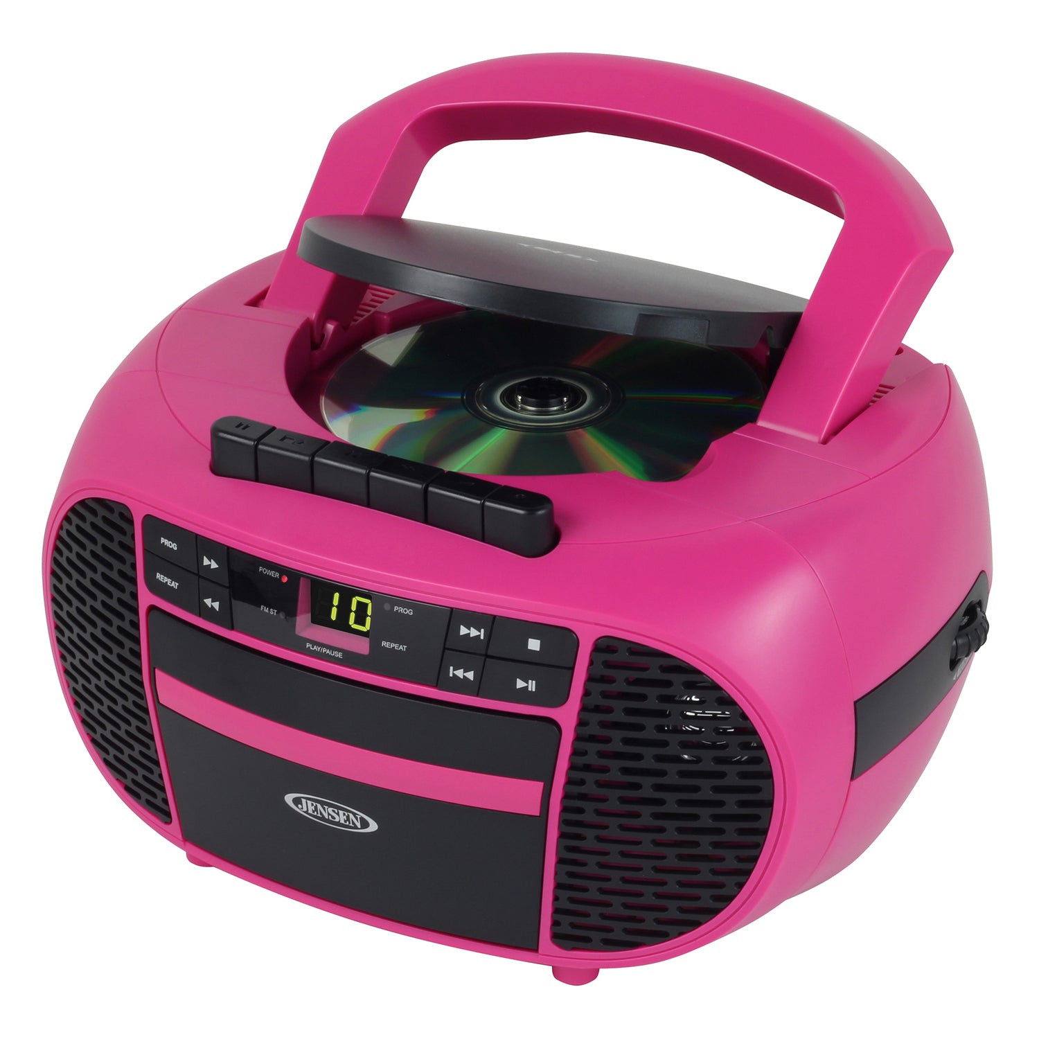 Jensen Portable CD Music System with Cassette Player/Recorder and AM/FM Stereo Radio, CD-550, Magenta/Black