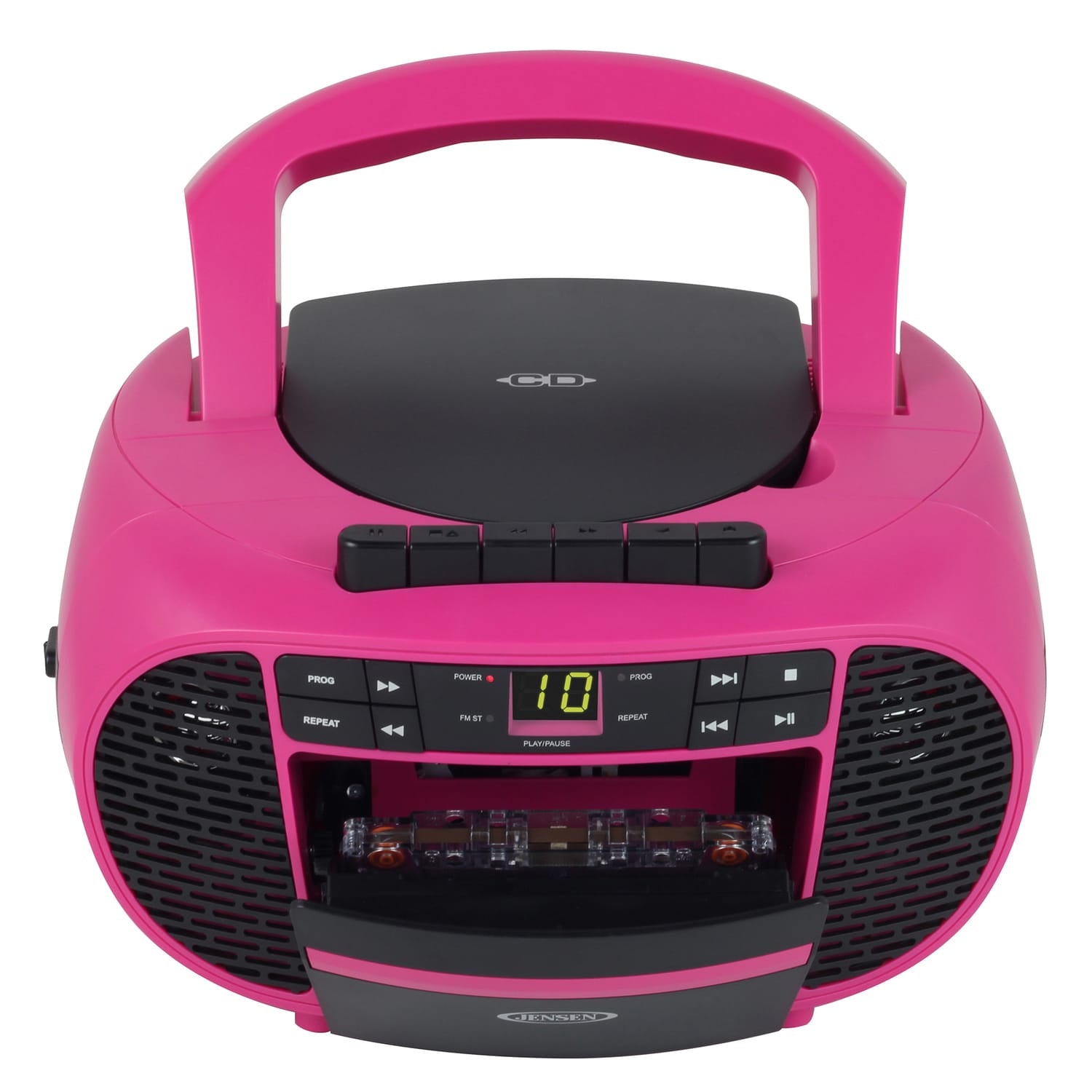 Jensen Portable CD Music System with Cassette Player/Recorder and AM/FM Stereo Radio, CD-550, Magenta/Black