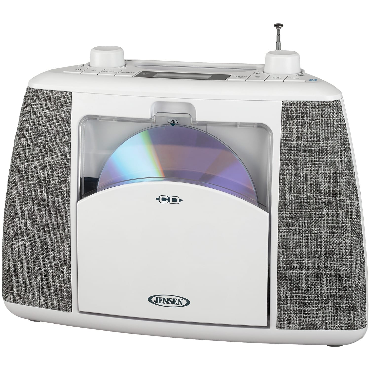 Jensen Portable Bluetooth CD Music System with FM Radio, CD-565, White