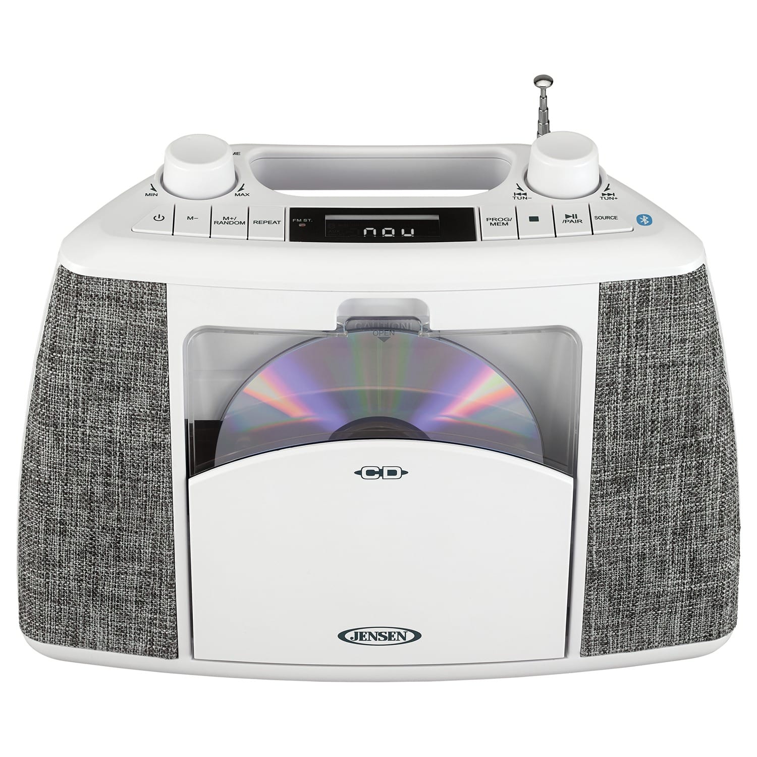 Jensen Portable Bluetooth CD Music System with FM Radio, CD-565, White