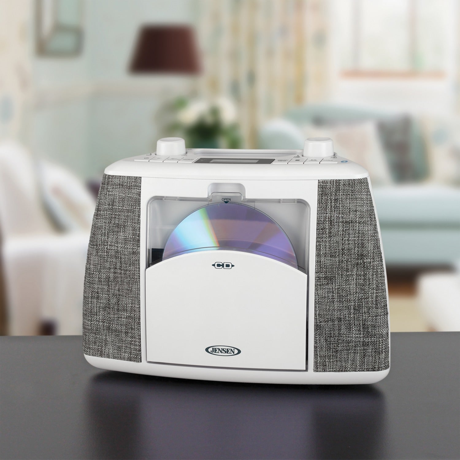 Jensen Portable Bluetooth CD Music System with FM Radio, CD-565, White