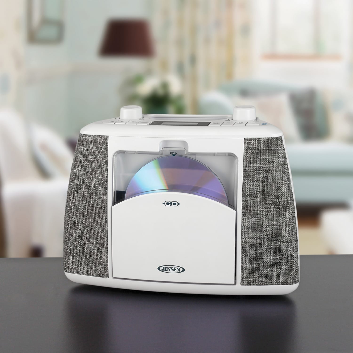 Jensen Portable Bluetooth CD Music System with FM Radio, CD-565, White