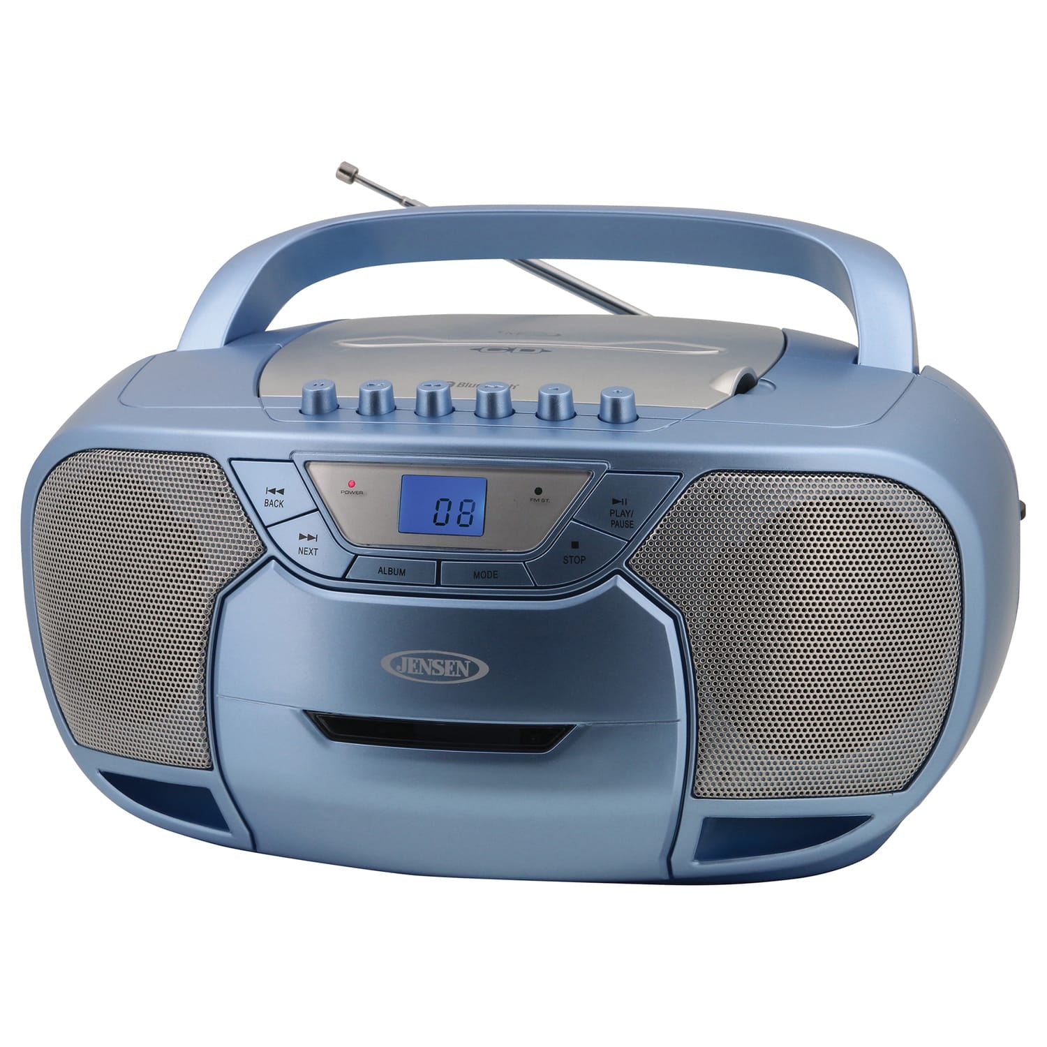Jensen CD-590 1-Watt Portable Stereo CD and Cassette Player/Recorder with AM/FM Radio and Bluetooth, Light Blue