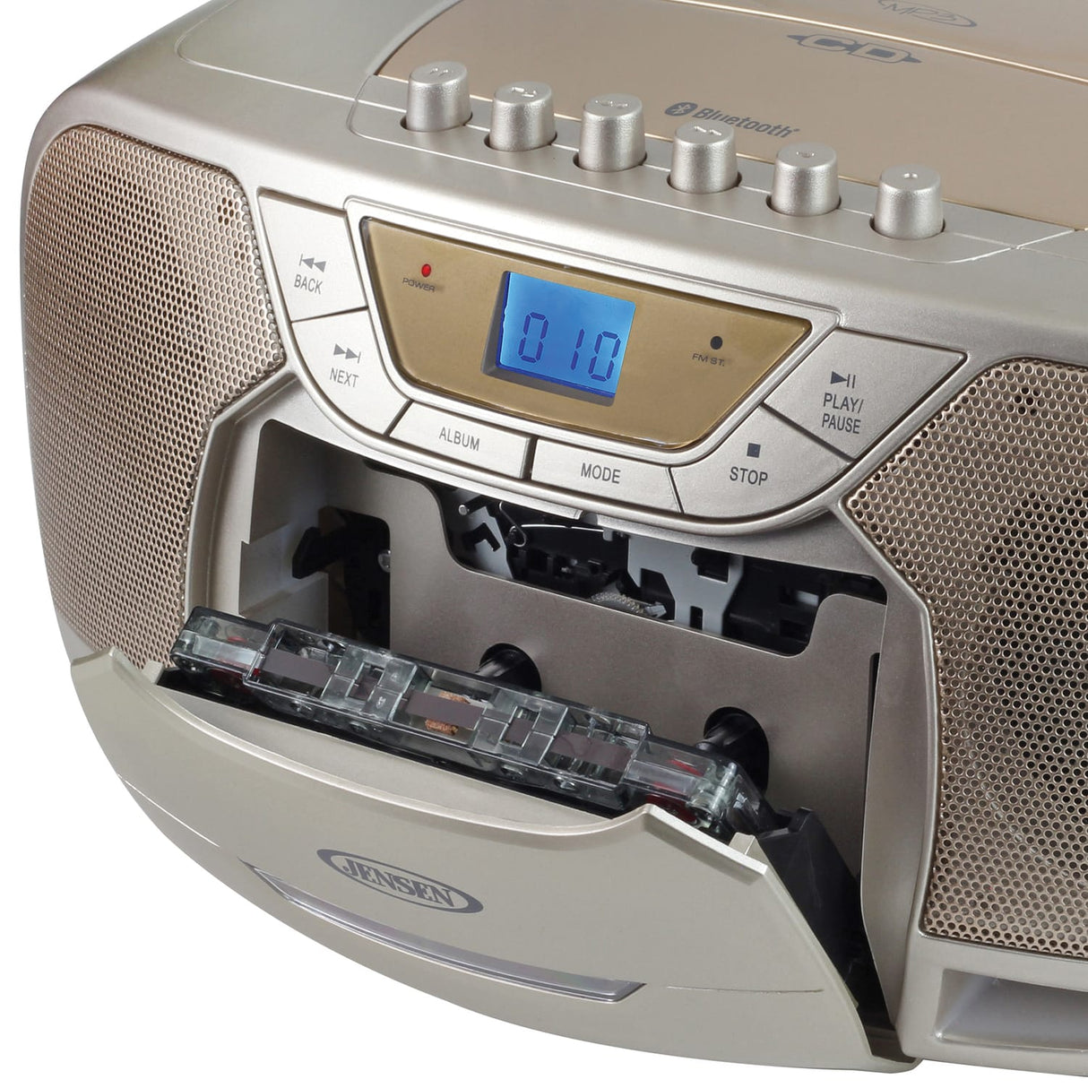 Jensen CD-590 1-Watt Portable Stereo CD and Cassette Player/Recorder with AM/FM Radio and Bluetooth, Champagne Gold