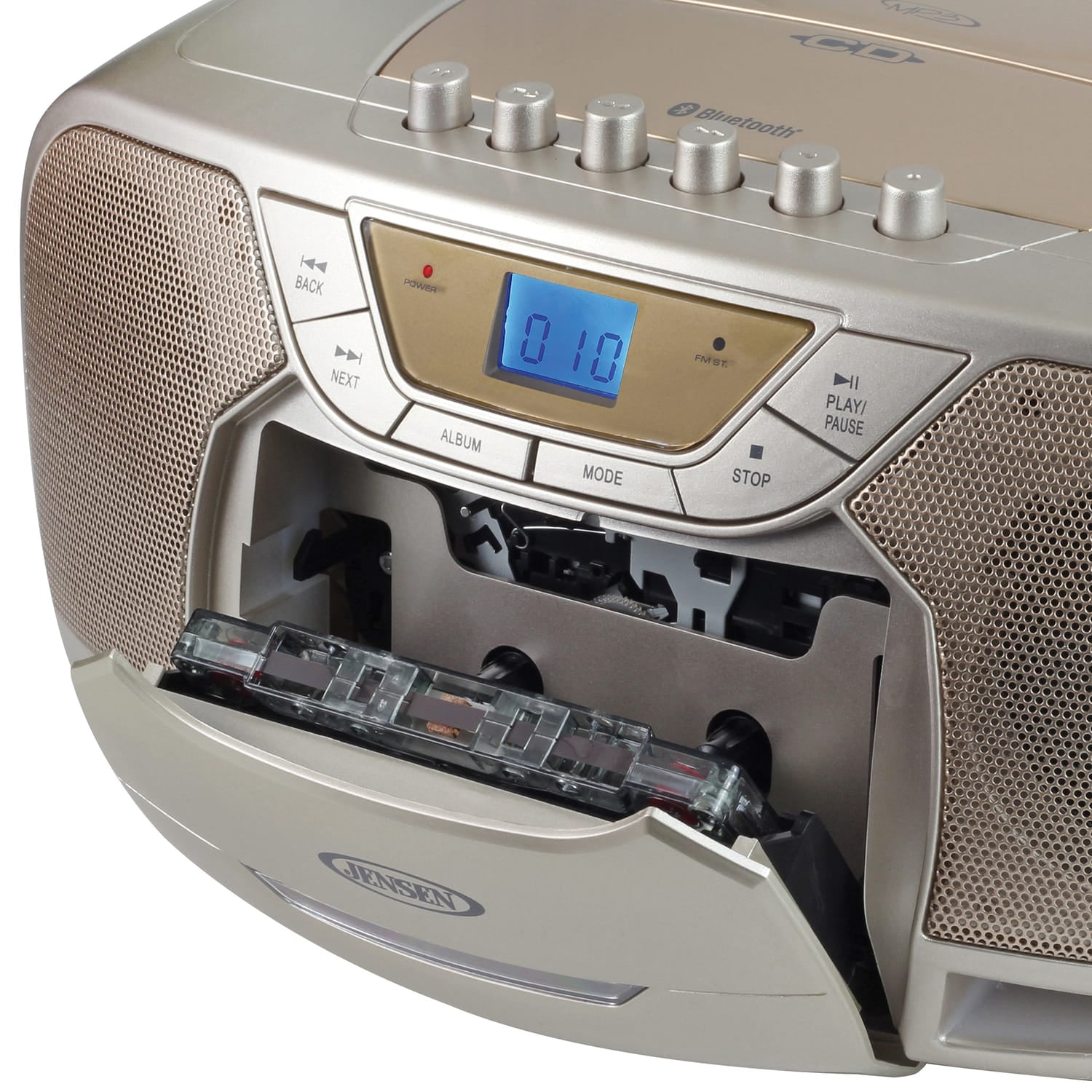 Jensen CD-590 1-Watt Portable Stereo CD and Cassette Player/Recorder with AM/FM Radio and Bluetooth, Champagne Gold