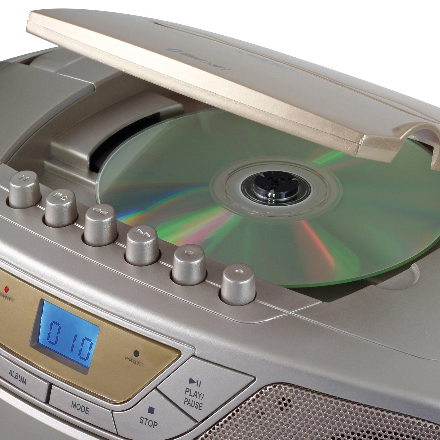 Jensen CD-590 1-Watt Portable Stereo CD and Cassette Player/Recorder with AM/FM Radio and Bluetooth, Champagne Gold