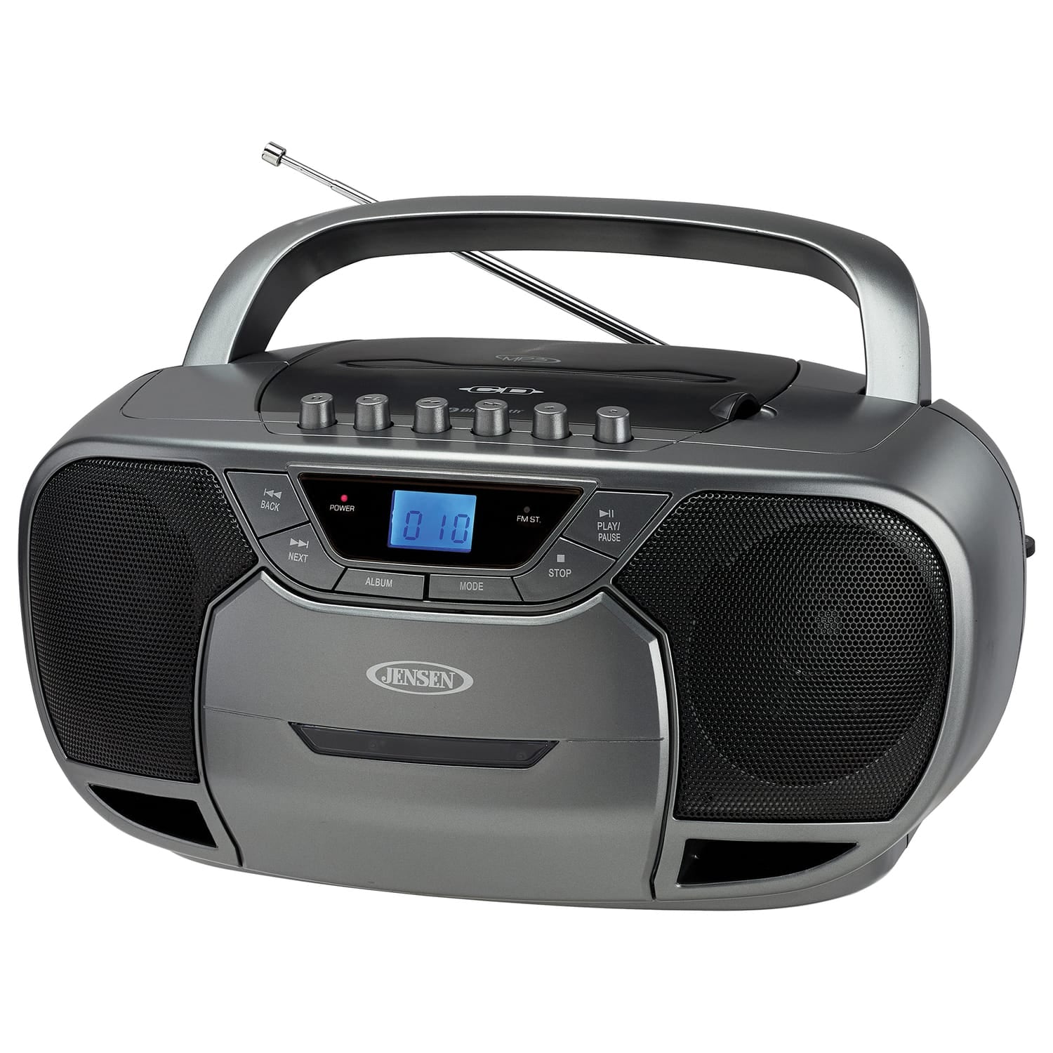 Jensen CD-590 1-Watt Portable Stereo CD and Cassette Player/Recorder with AM/FM Radio and Bluetooth, Gray