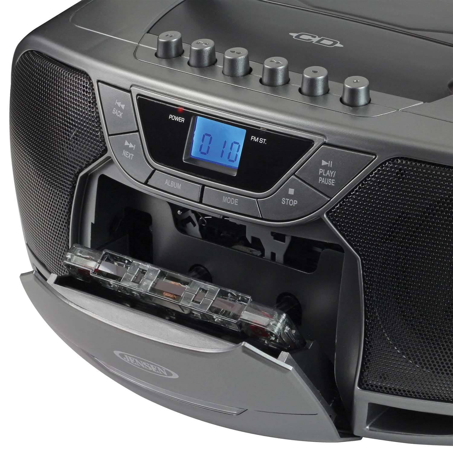 Jensen CD-590 1-Watt Portable Stereo CD and Cassette Player/Recorder with AM/FM Radio and Bluetooth, Gray