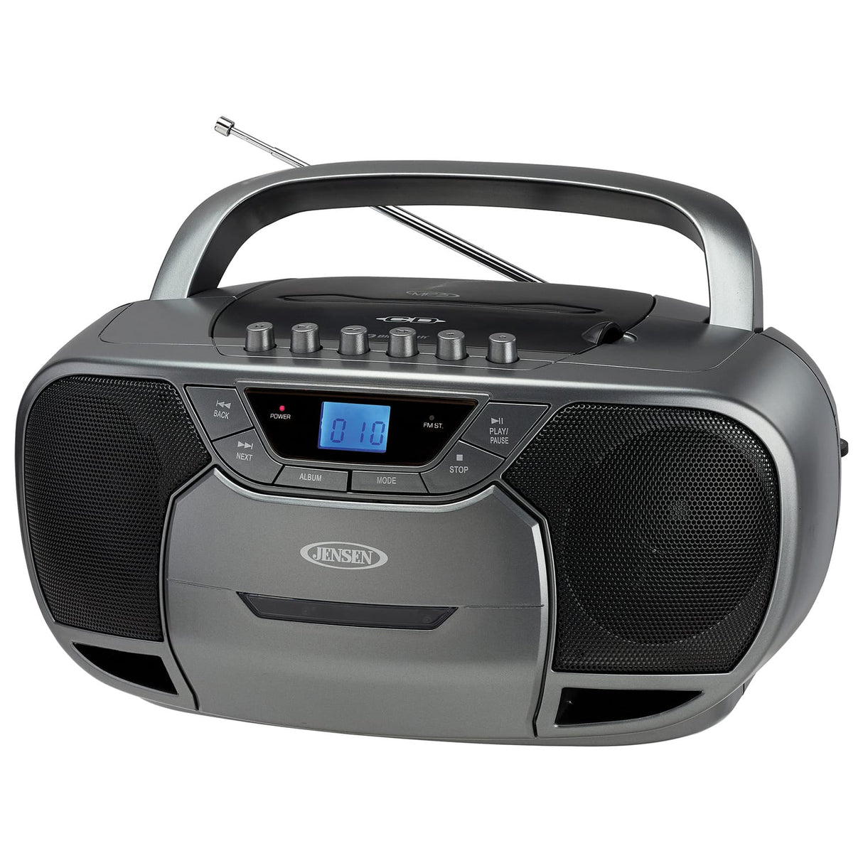 Jensen CD-590 1-Watt Portable Stereo CD and Cassette Player/Recorder with AM/FM Radio and Bluetooth, Gray