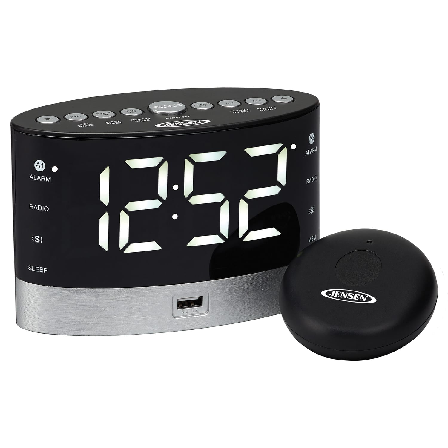 Jensen JCR-255 .6-Watt AM/FM Dual-Alarm Digital Clock Radio with Under-Pillow Vibrator
