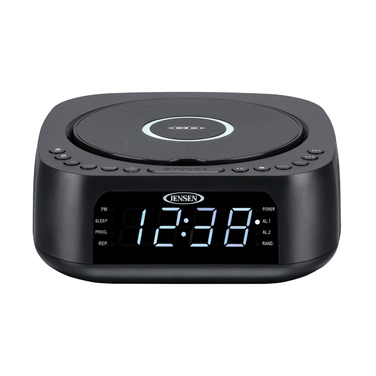 Jensen Stereo Digital Dual-Alarm Clock with Top-Loading CD Player, FM Tuner, USB Charging Port, and Battery Backup