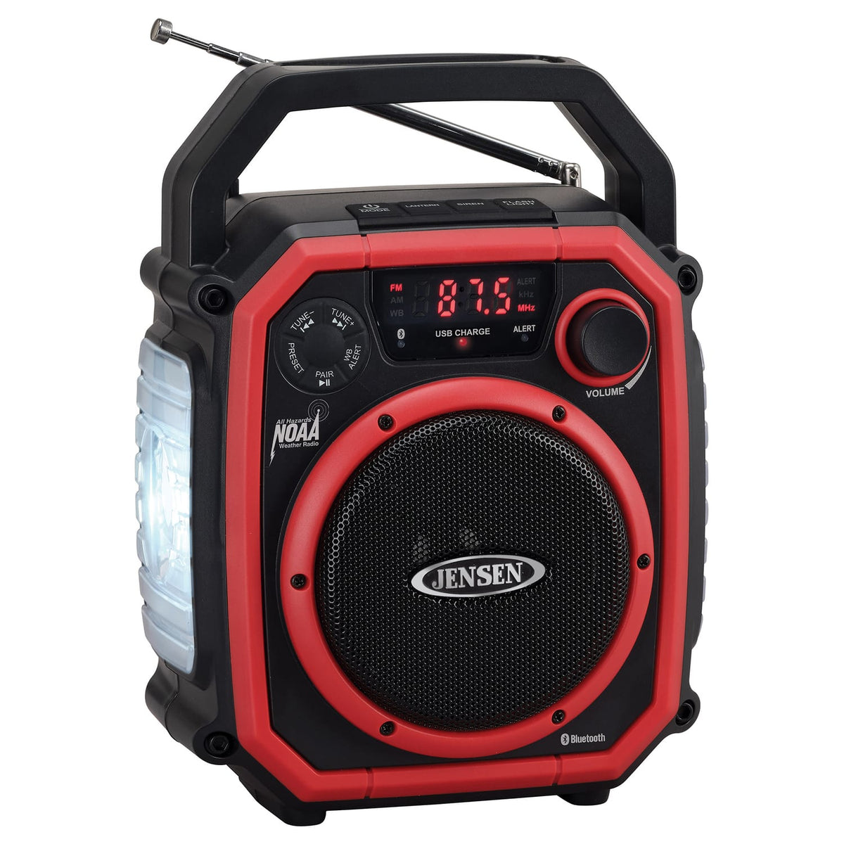 Jensen Portable NOAA Emergency Weather Radio with AM/FM/Alerts, 8000-mAh Power Bank, 4-Way Power, LED Lights, Bluetooth, USB Charging