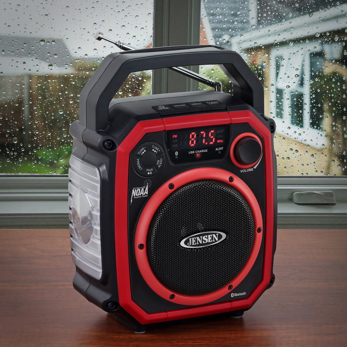Jensen Portable NOAA Emergency Weather Radio with AM/FM/Alerts, 8000-mAh Power Bank, 4-Way Power, LED Lights, Bluetooth, USB Charging