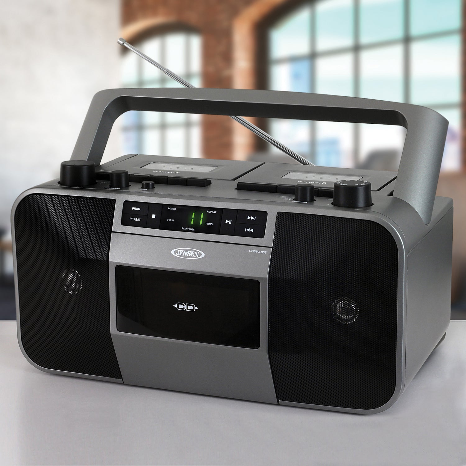 Jensen MCR-1500 Portable Stereo CD Player and Dual-Deck Cassette Player/Recorder with AM/FM Radio