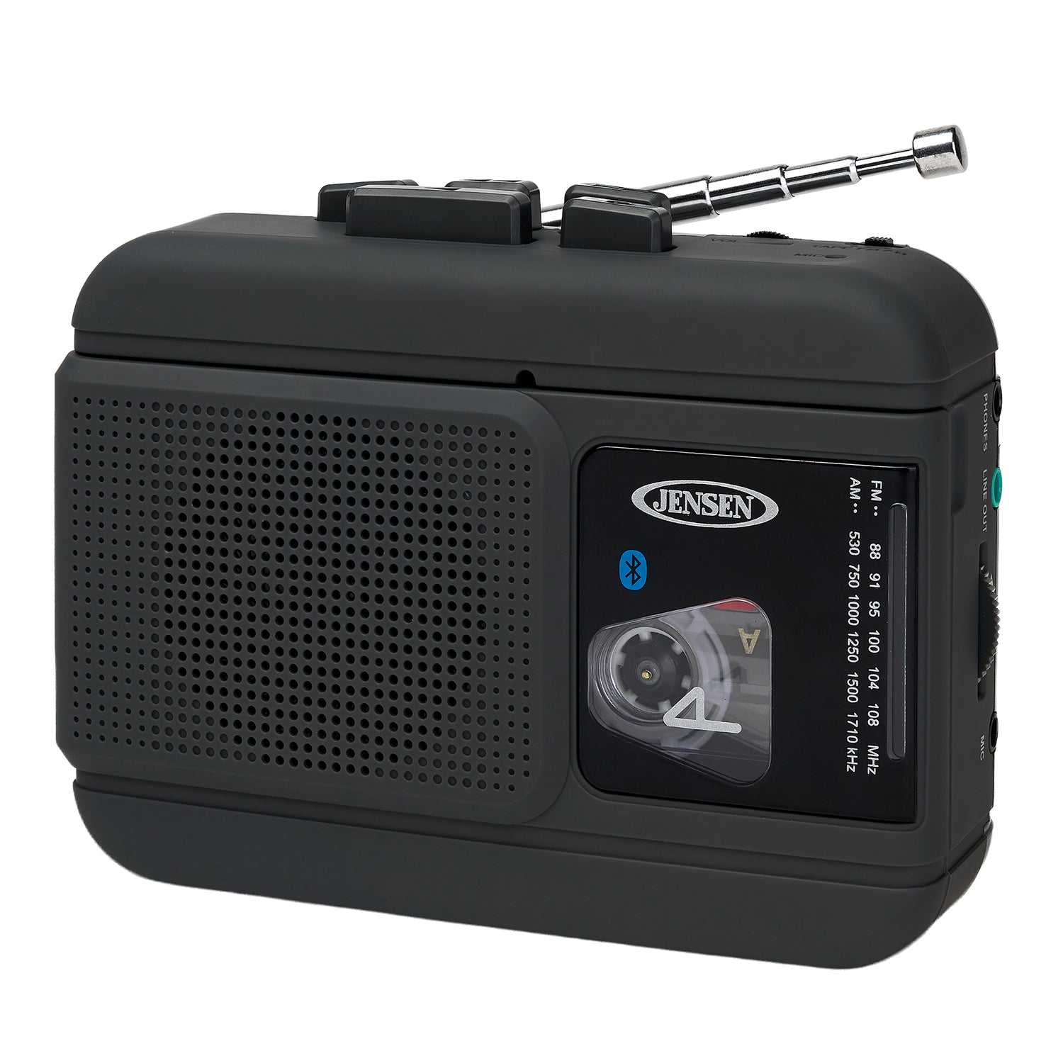 Jensen Portable Bluetooth Personal Cassette Player/Recorder with Built-in Speakers, AM/FM Radio, Line Output, and Earbuds, MCR-60