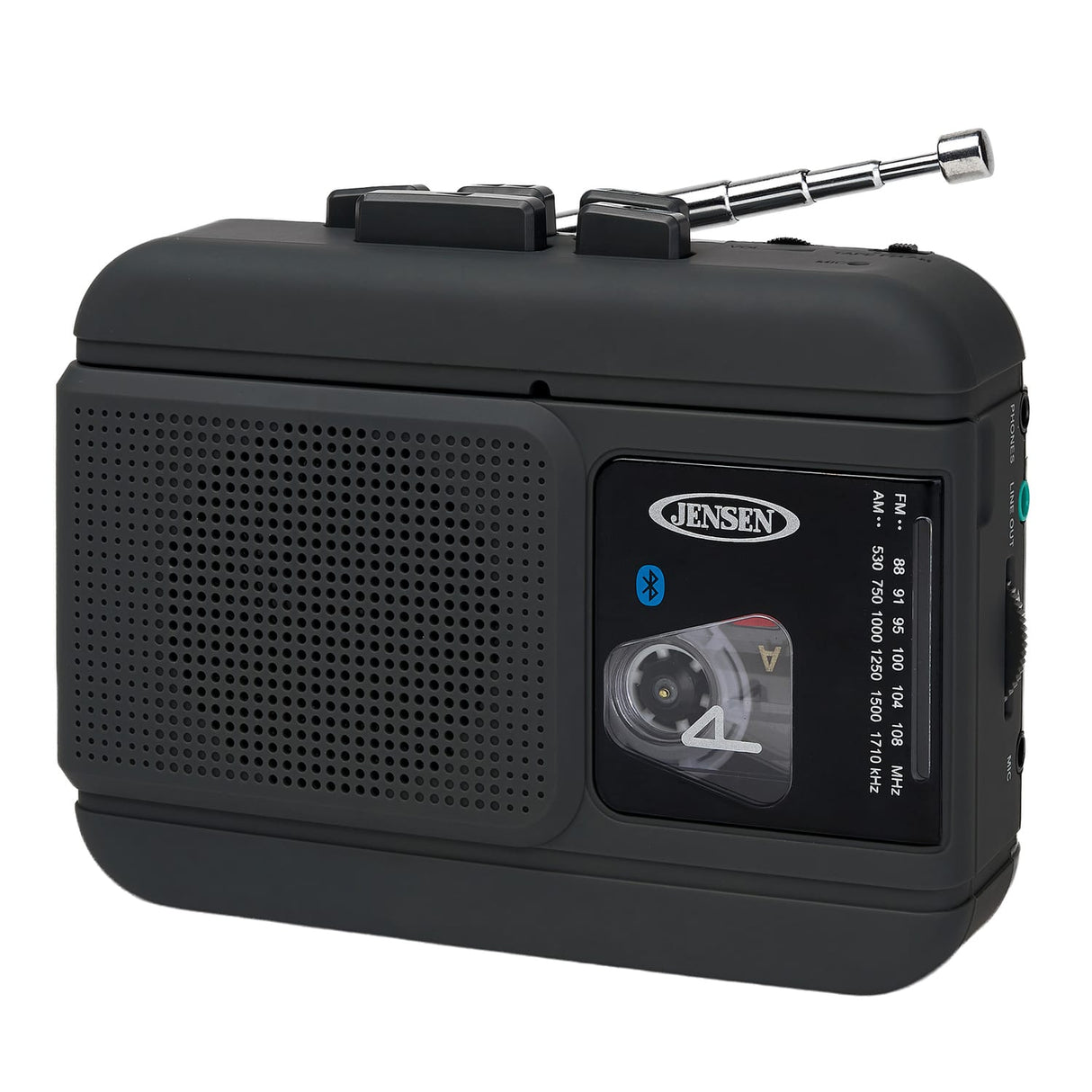 Jensen Portable Bluetooth Personal Cassette Player/Recorder with Built-in Speakers, AM/FM Radio, Line Output, and Earbuds, MCR-60