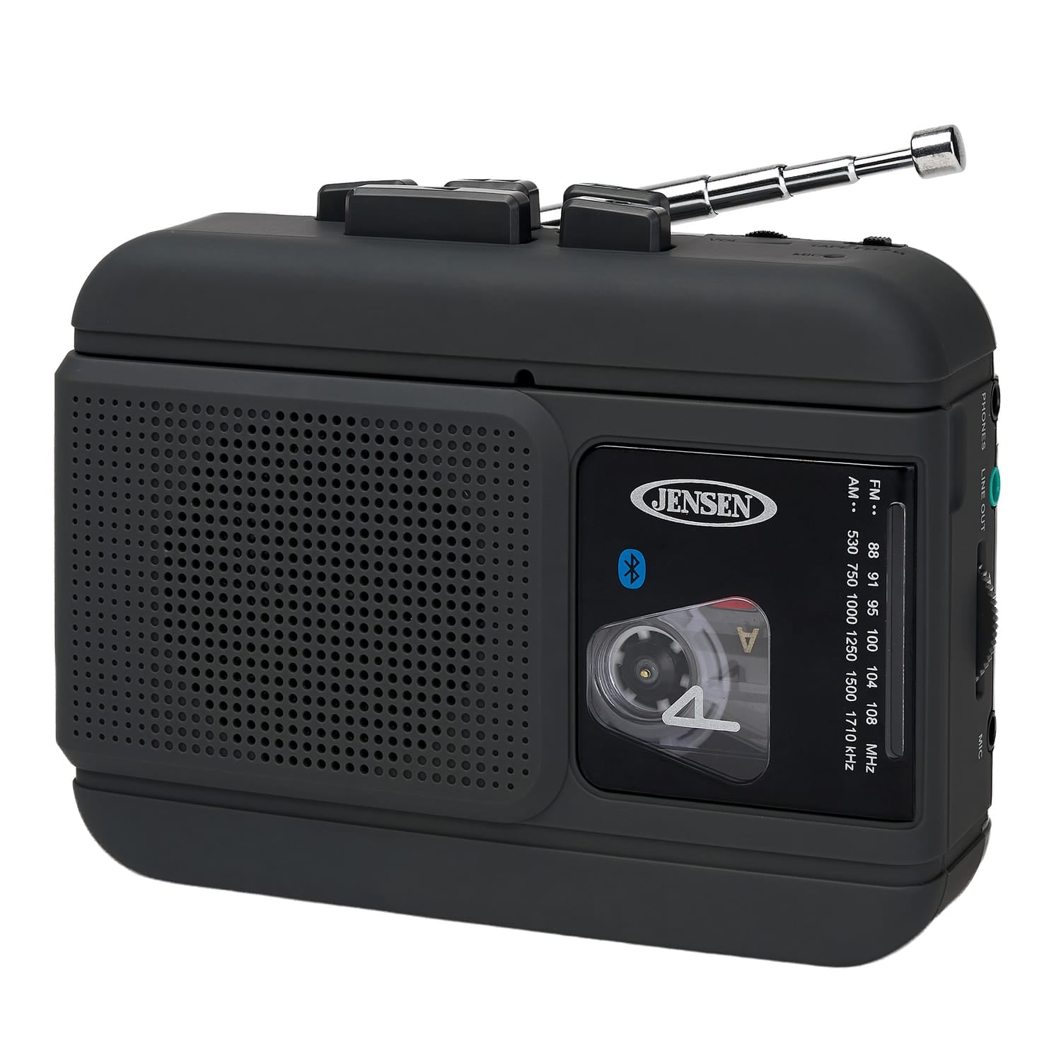 Jensen Portable Bluetooth Personal Cassette Player/Recorder with Built-in Speakers, AM/FM Radio, Line Output, and Earbuds, MCR-60