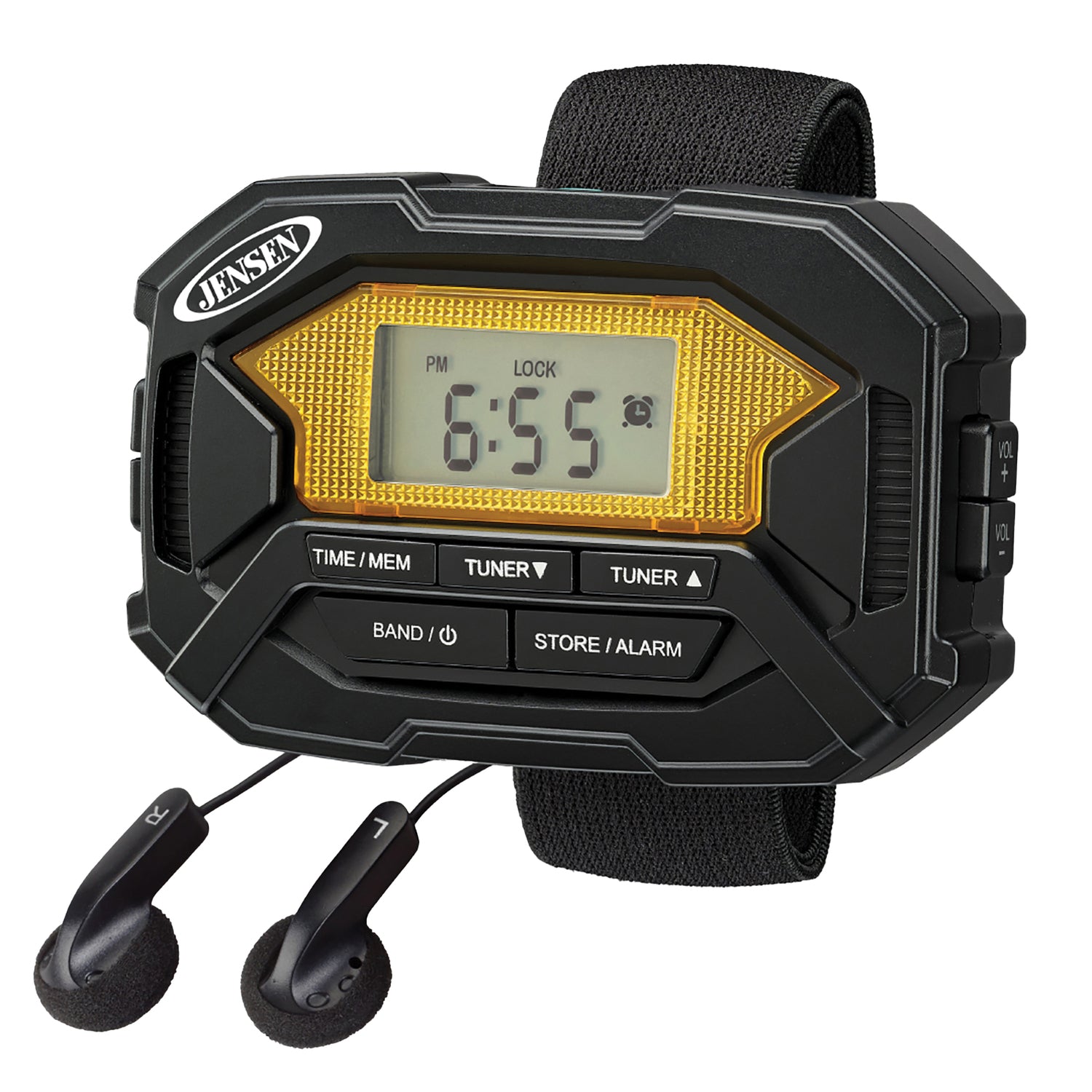 Jensen Armband Digital AM/FM Stereo Radio with Clock and Earbuds, Black, SAB-60