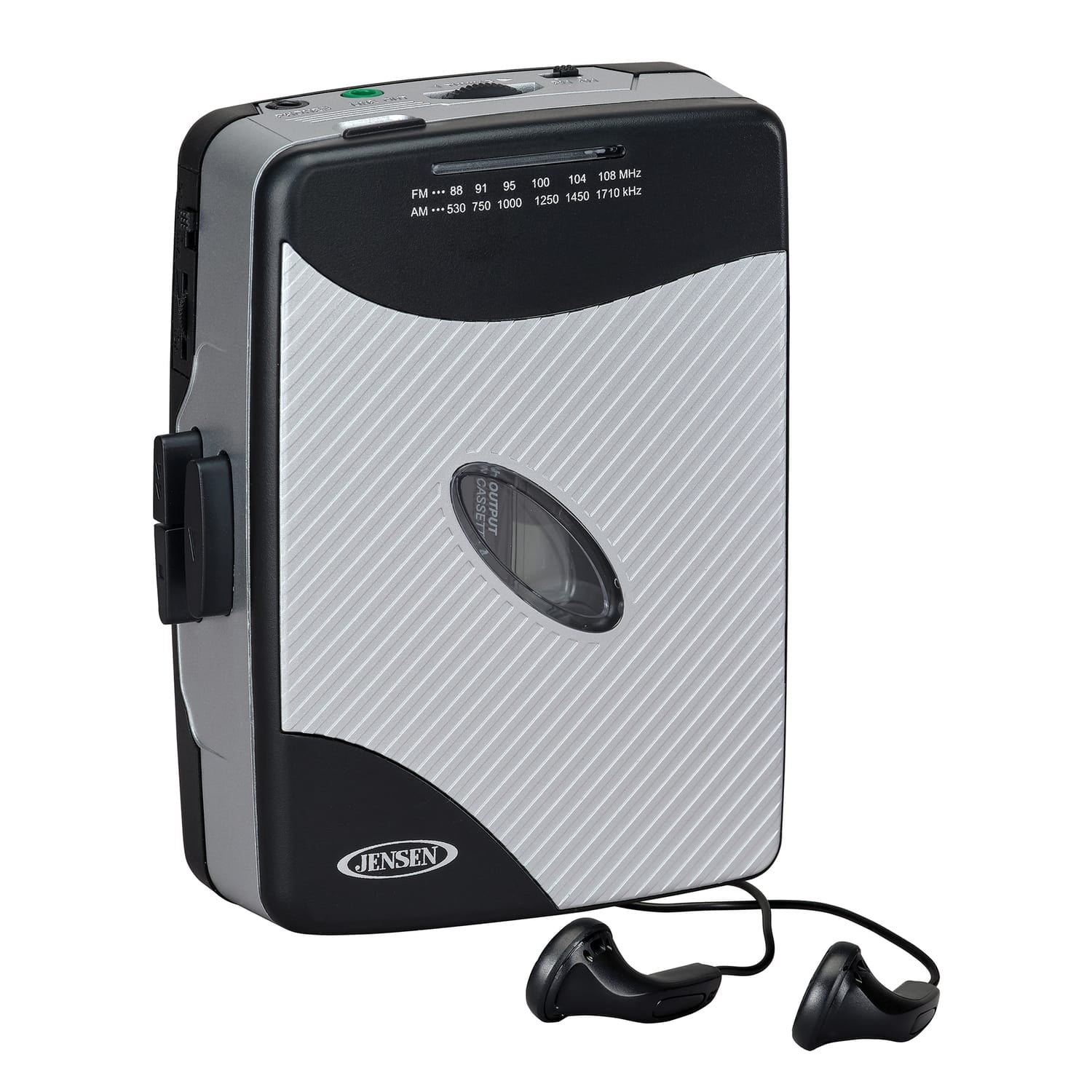 Jensen Portable Stereo Cassette Player with AM/FM Radio and Earbuds, SCR-75, Silver/Black