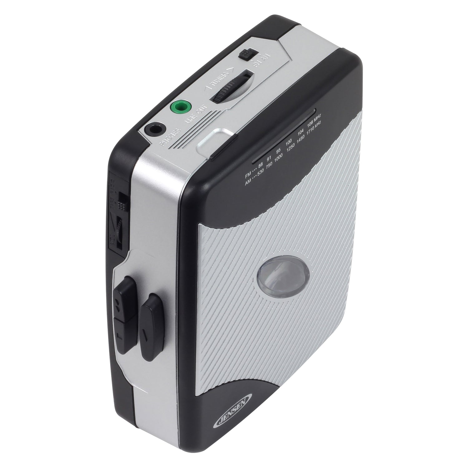 Jensen Portable Stereo Cassette Player with AM/FM Radio and Earbuds, SCR-75, Silver/Black