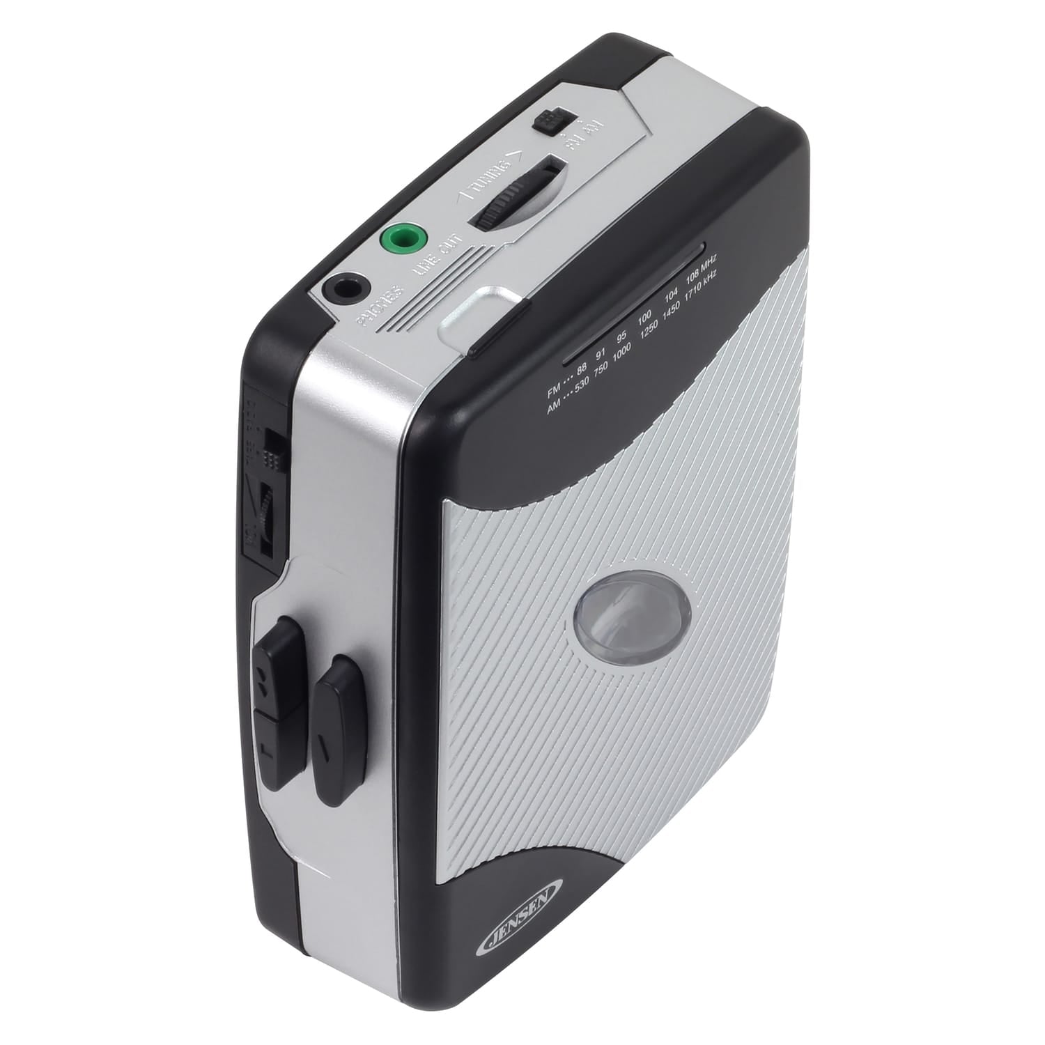 Jensen Portable Stereo Cassette Player with AM/FM Radio and Earbuds, SCR-75, Silver/Black