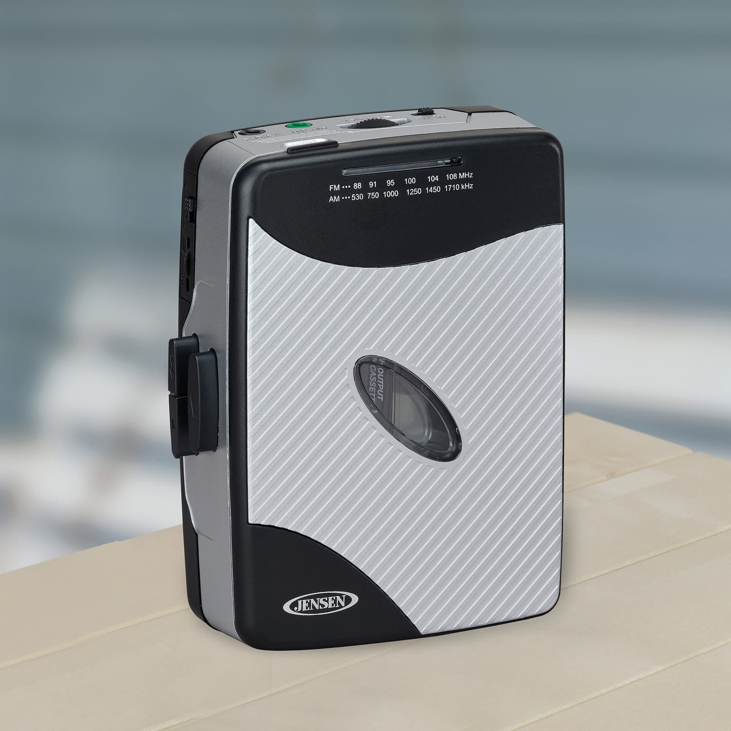 Jensen Portable Stereo Cassette Player with AM/FM Radio and Earbuds, SCR-75, Silver/Black