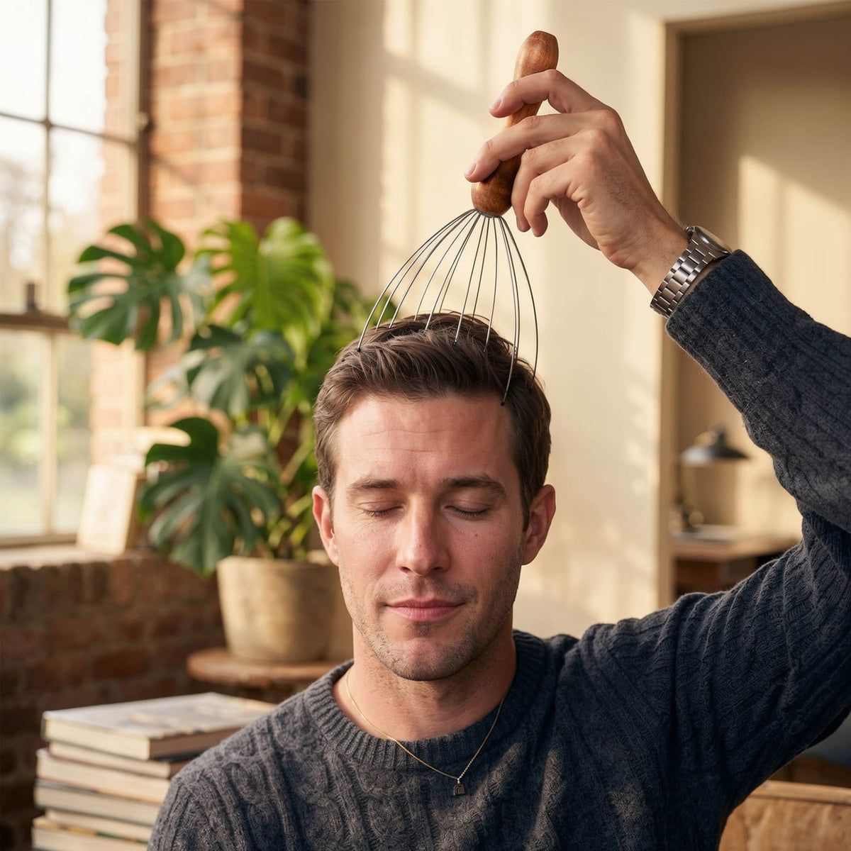 Brookstone Handheld Scalp Massager, Brown