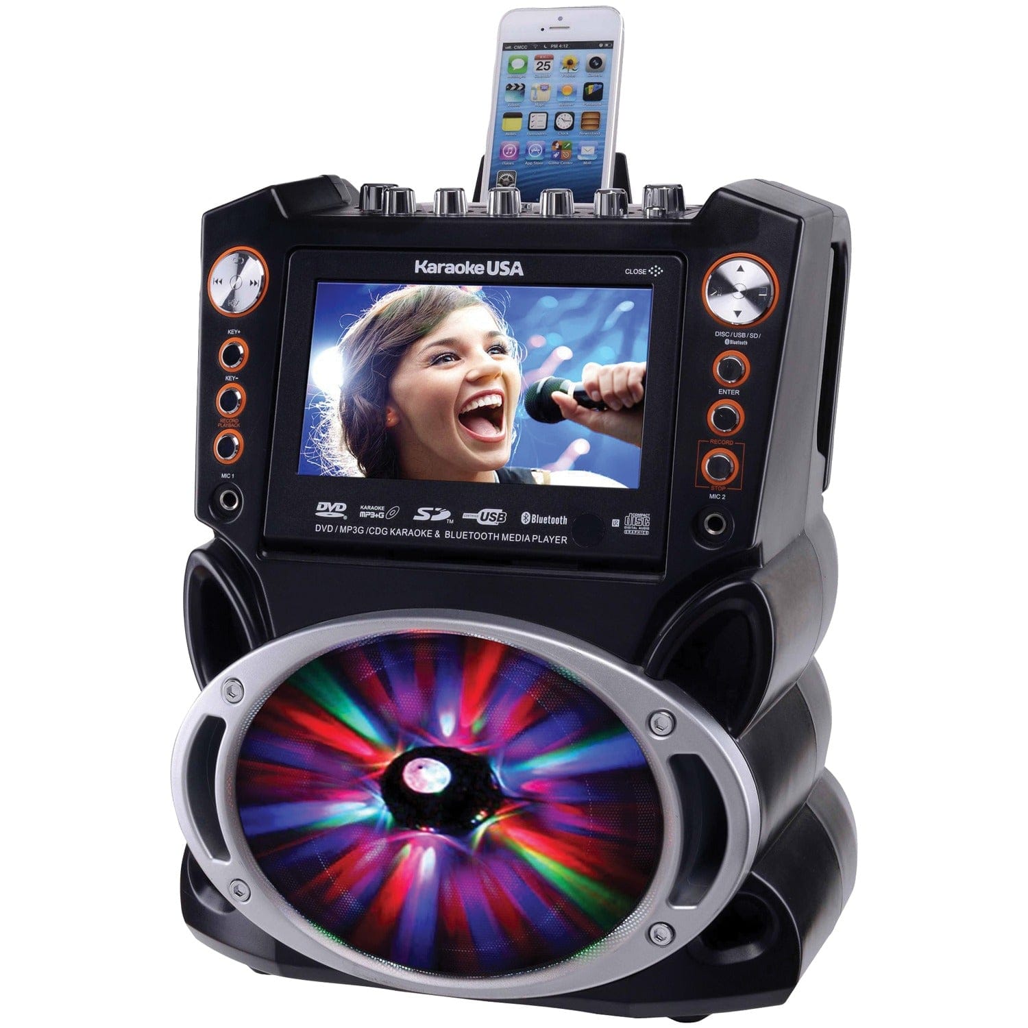 Karaoke USA Bluetooth Karaoke Machine with Synchronized LEDs