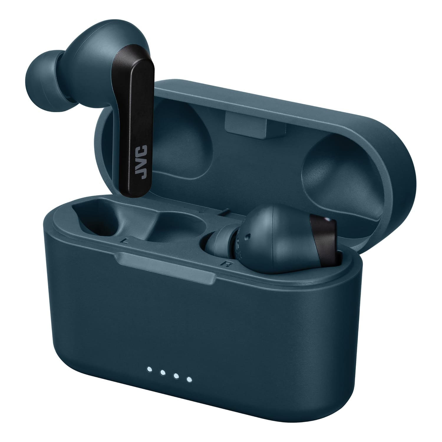 JVC RIPTIDZ TWS Bluetooth In-Ear Earbuds with Mic and Charging Case, up to 30 Hours Play Time, IPX5 Waterproof, HA-A9T, Navy