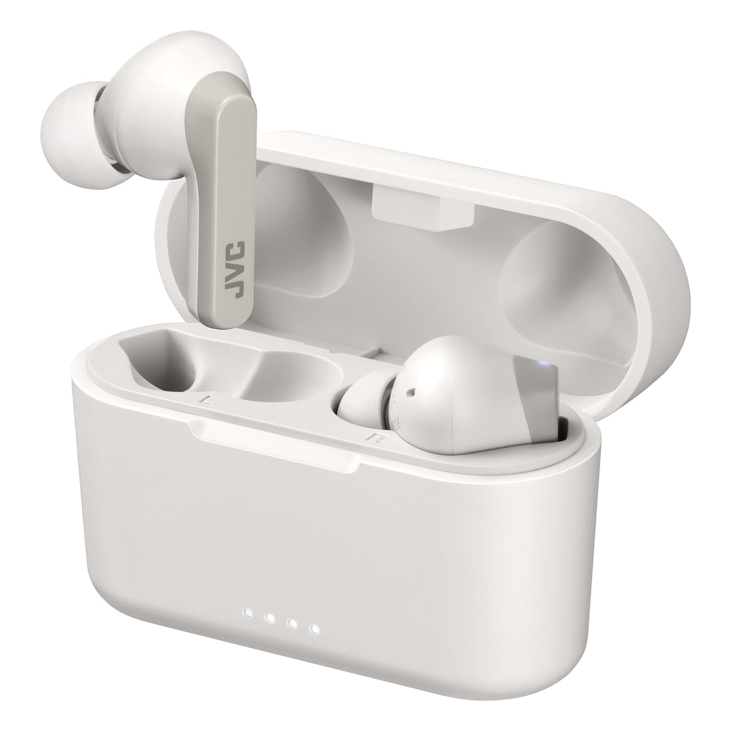 JVC RIPTIDZ TWS Bluetooth In-Ear Earbuds with Mic and Charging Case, up to 30 Hours Play Time, IPX5 Waterproof, HA-A9T, White