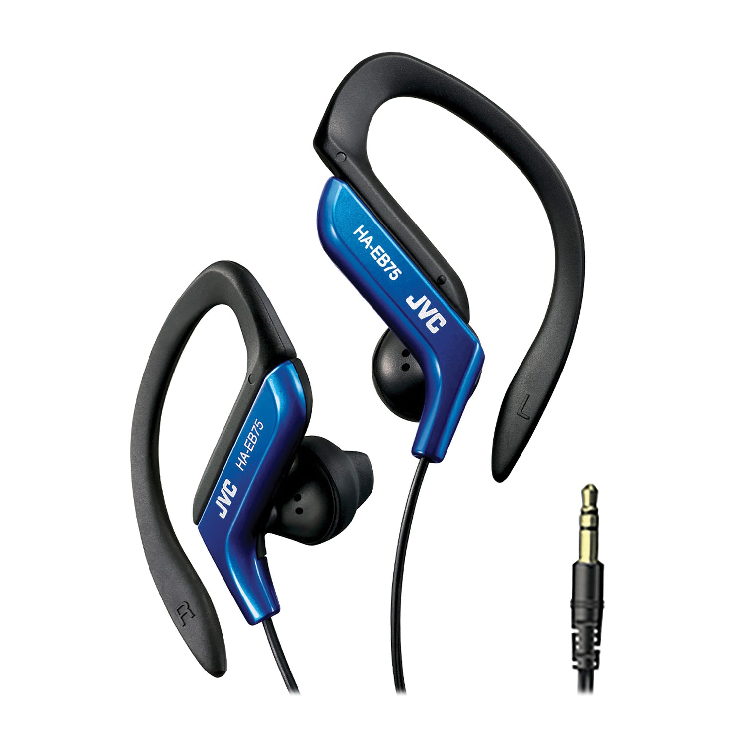 JVC Wired In-Ear Sport Earbuds with Adjustable Earclip Loops and 3.5-mm Connector, IPX2 Splashproof, HA-EB75, Blue