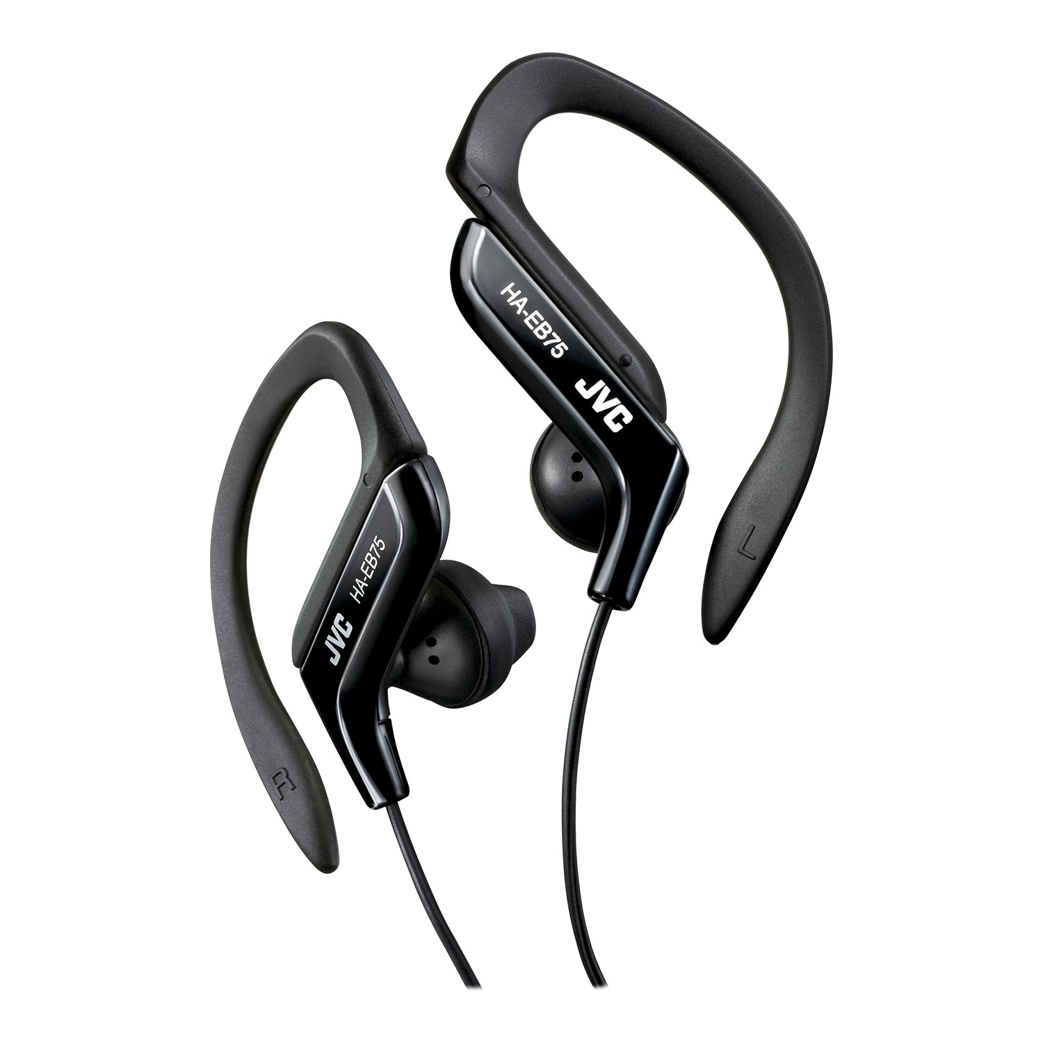 JVC Wired In-Ear Sport Earbuds with Adjustable Earclip Loops and 3.5-mm Connector, IPX2 Splashproof, HA-EB75, Black