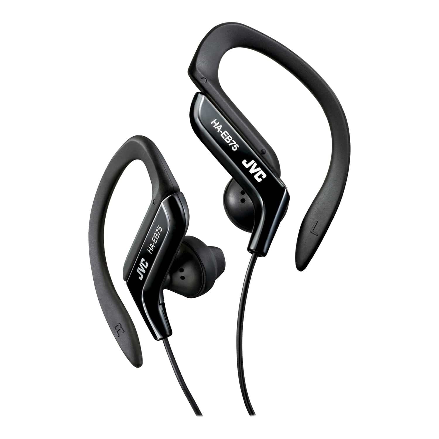 JVC Wired In-Ear Sport Earbuds with Adjustable Earclip Loops and 3.5-mm Connector, IPX2 Splashproof, HA-EB75, Black