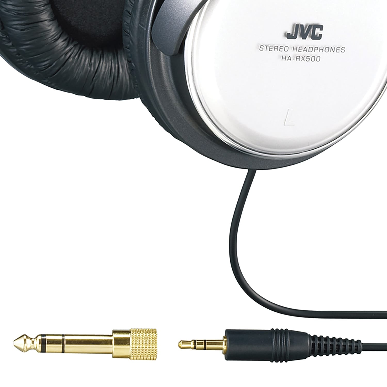JVC Wired Over-Ear Full-Size Headphones with 3.5-mm Connector and 1/4-In. Adapter, Deep Bass Port, HA-RX500