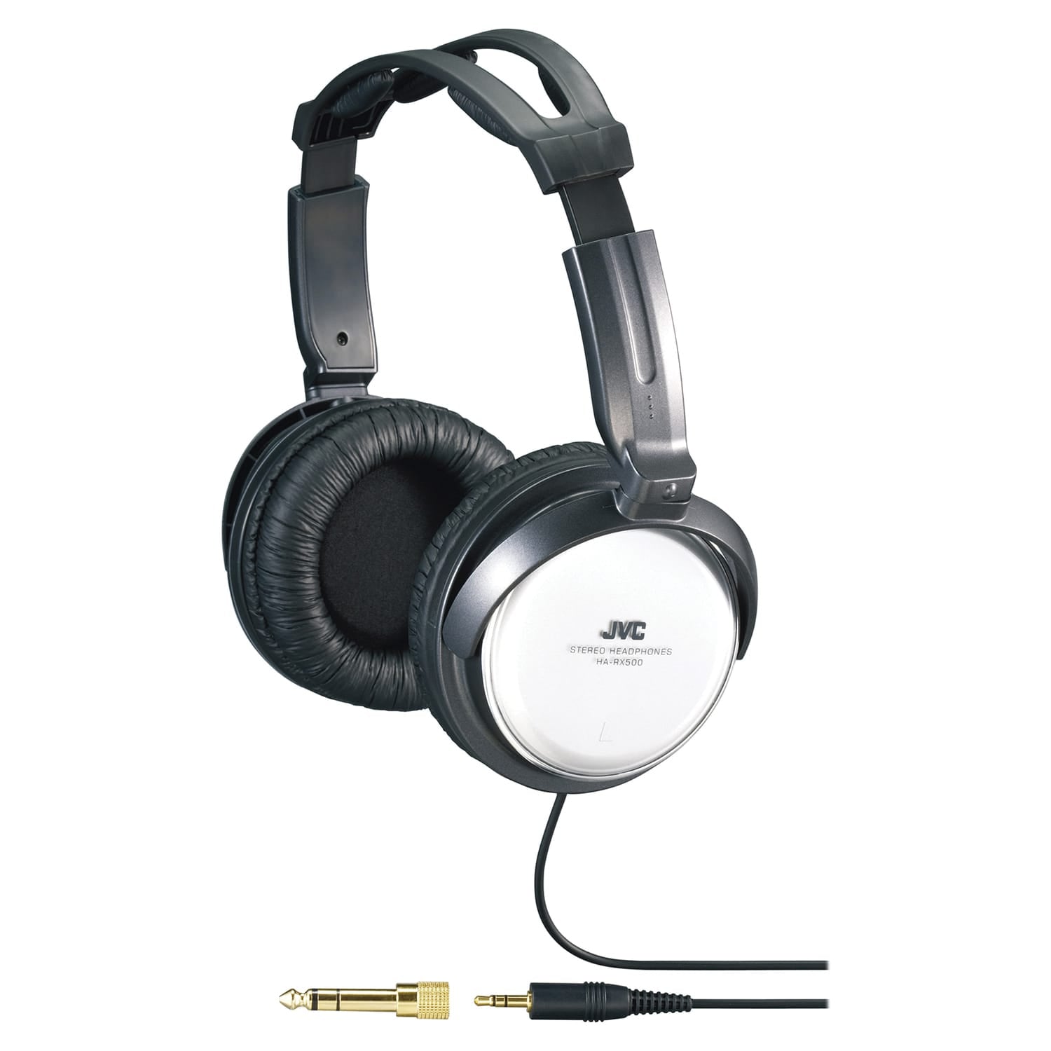 JVC Wired Over-Ear Full-Size Headphones with 3.5-mm Connector and 1/4-In. Adapter, Deep Bass Port, HA-RX500