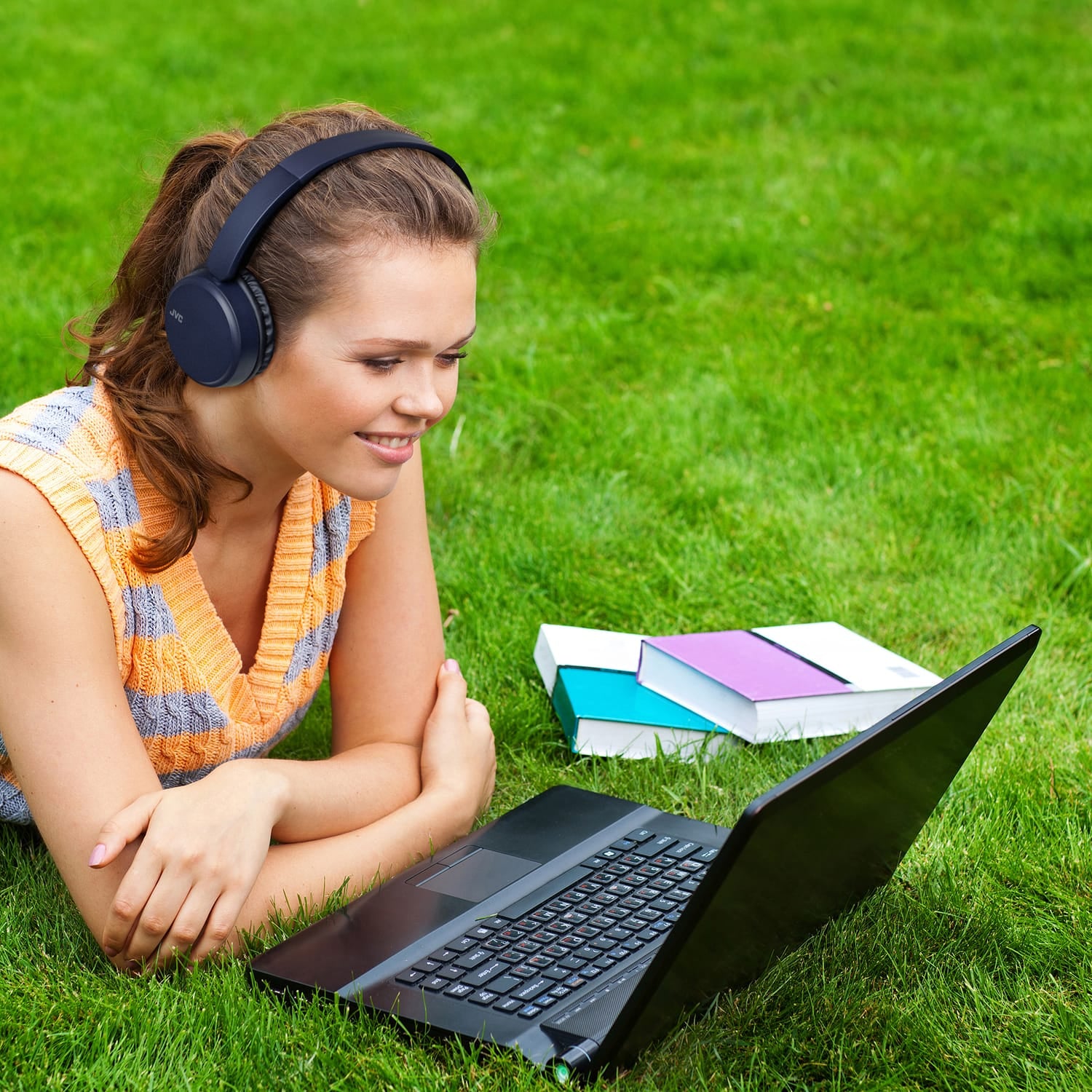 JVC Bluetooth Folding On-Ear Headphones with Mic, Deep Bass, up to 35 Hours Play Time, HA-S36W, Blue