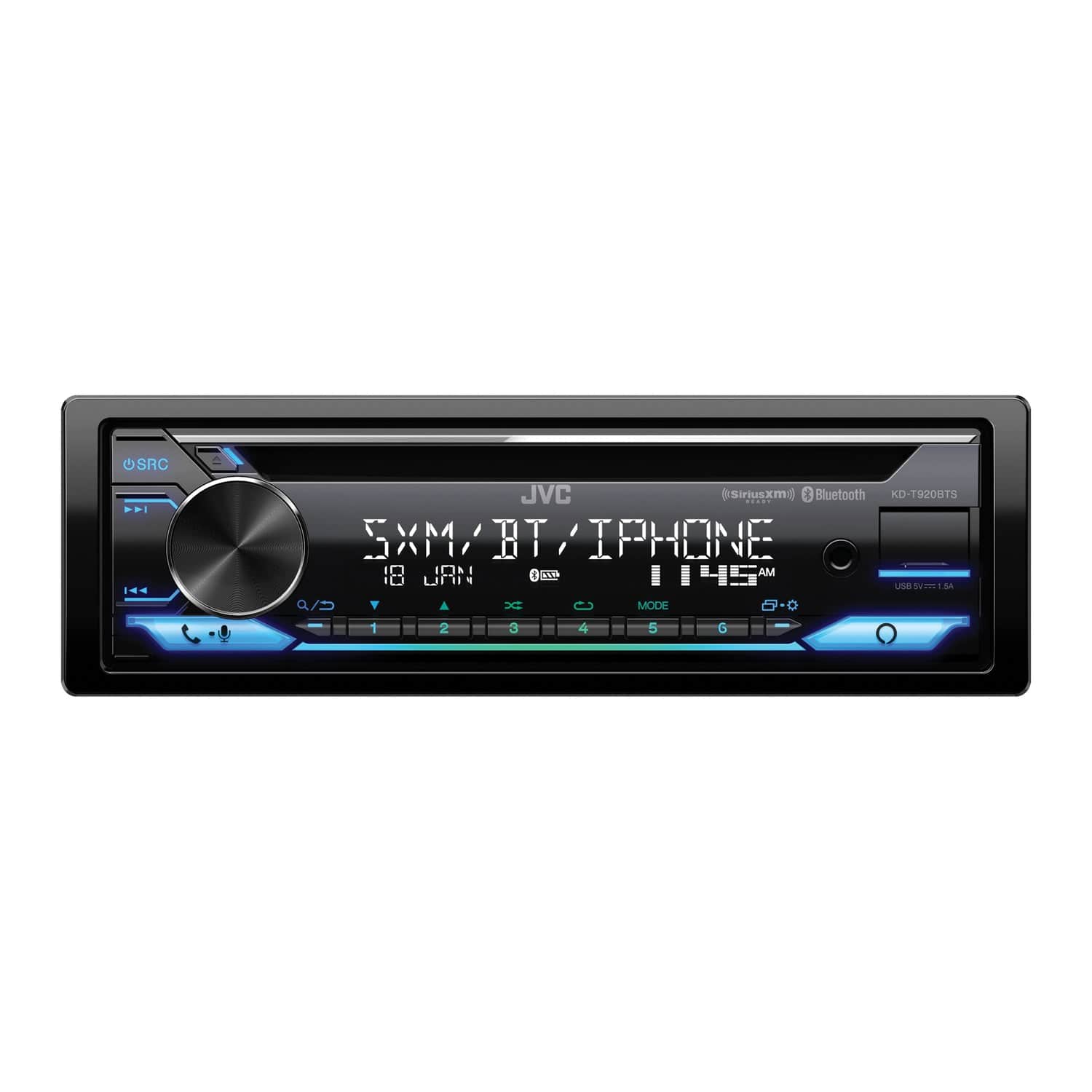 JVC KD-T920BTS Car In-Dash Unit, Single-DIN CD Receiver with Bluetooth, Alexa Built-in, and SiriusXM Ready