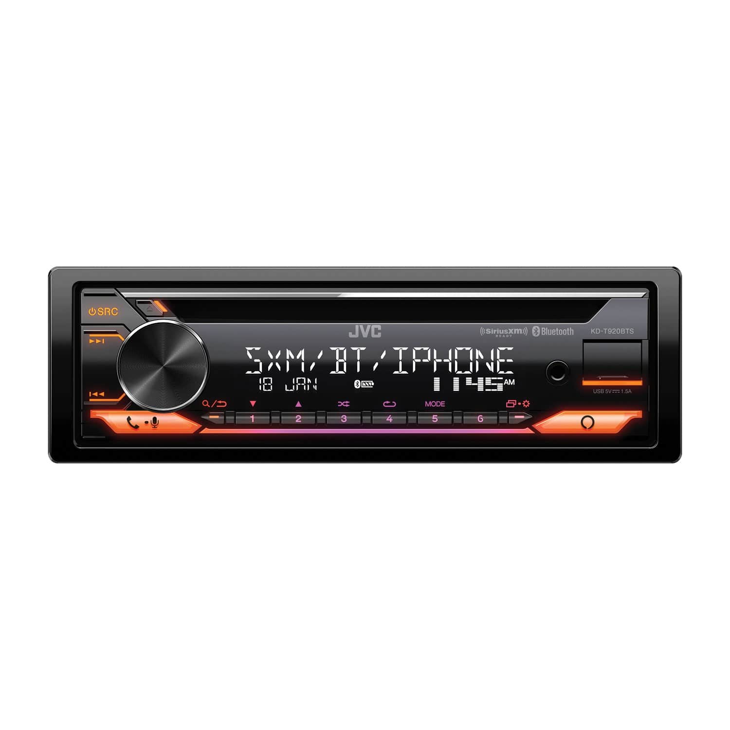 JVC KD-T920BTS Car In-Dash Unit, Single-DIN CD Receiver with Bluetooth, Alexa Built-in, and SiriusXM Ready
