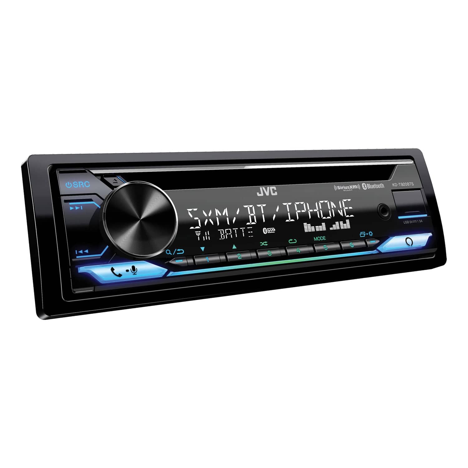 JVC KD-T920BTS Car In-Dash Unit, Single-DIN CD Receiver with Bluetooth, Alexa Built-in, and SiriusXM Ready