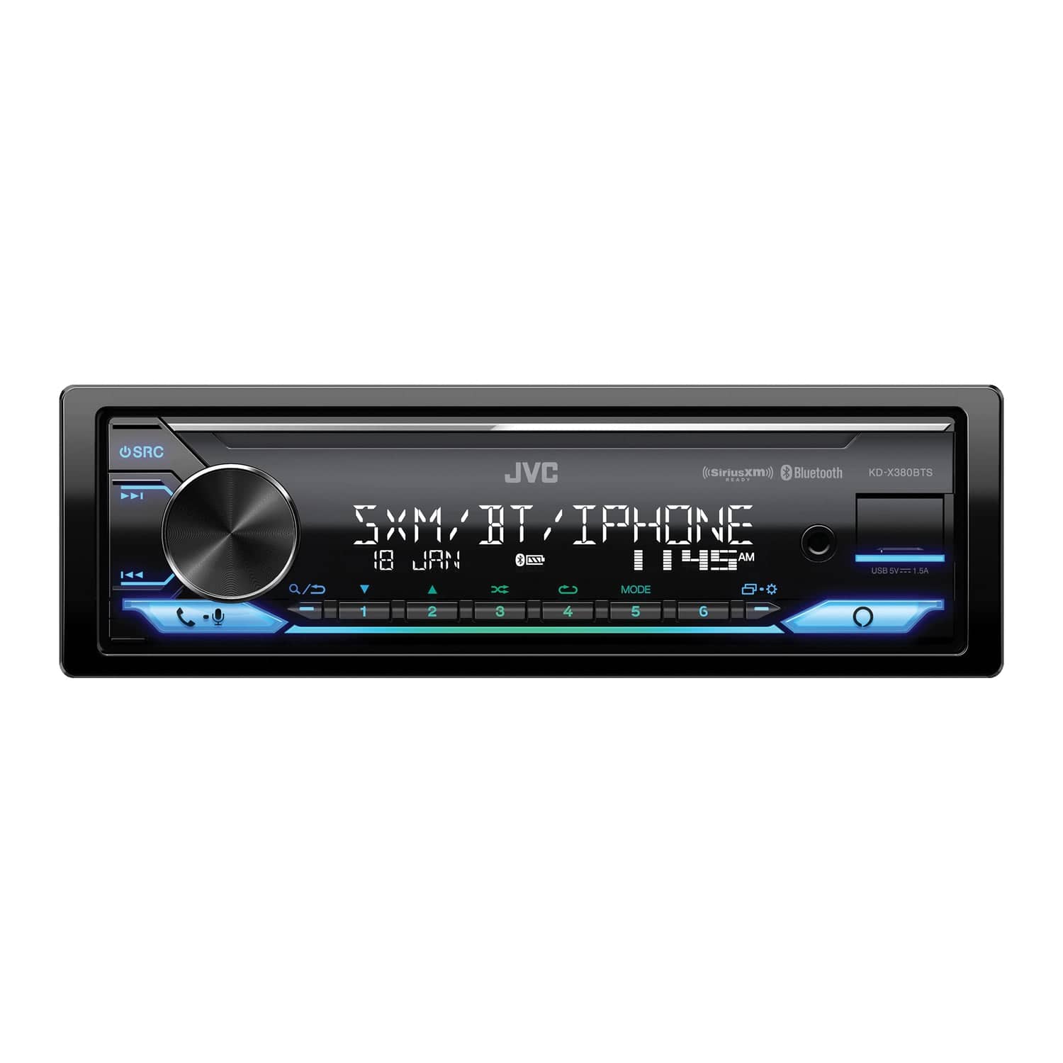 JVC KD-X380BTS Car In-Dash Unit, Single-DIN Digital Media Receiver with Bluetooth, Alexa Built-in, and SiriusXM Ready