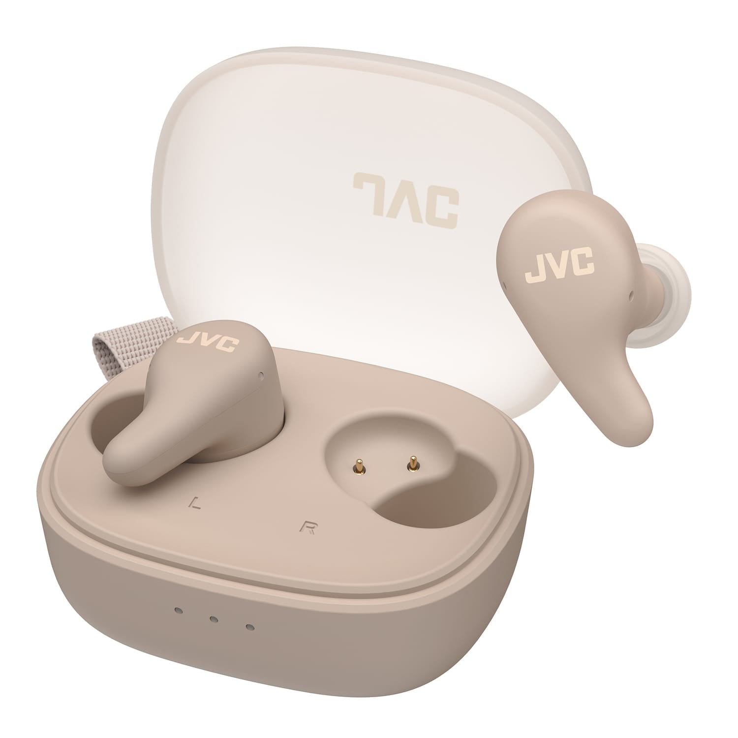 JVC Gumy Premium TWS Bluetooth Earbuds with Mic and Charging Case, ANC, up to 26 Hours Play Time, IPX4 Waterproof, HAA23T, Tan