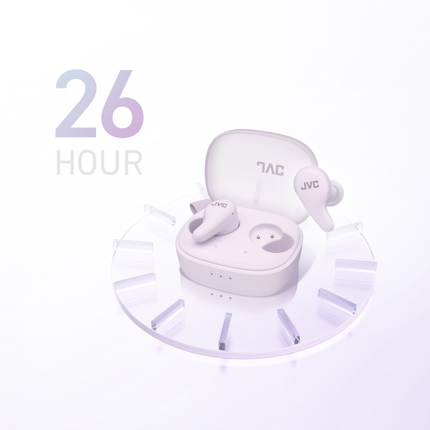 JVC Gumy Premium TWS Bluetooth Earbuds with Mic and Charging Case, ANC, up to 26 Hours Play Time, IPX4 Waterproof, HAA23T, Violet