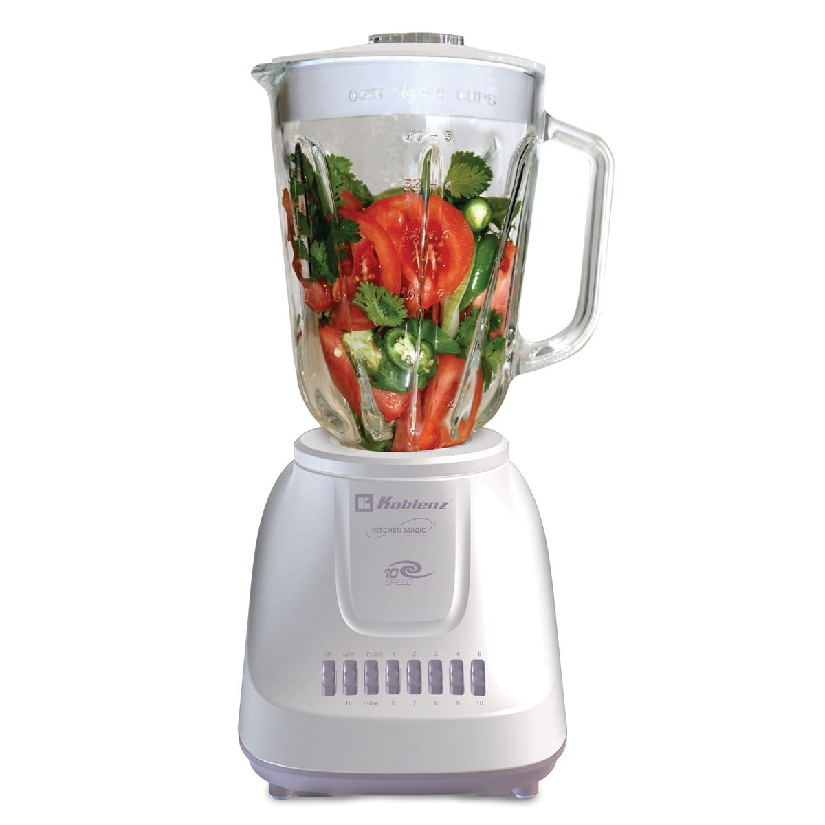 Koblenz 1.5-Liter Kitchen Magic Collection 10 Speed and 2 Pulses Glass Jar Blender, White/Gray